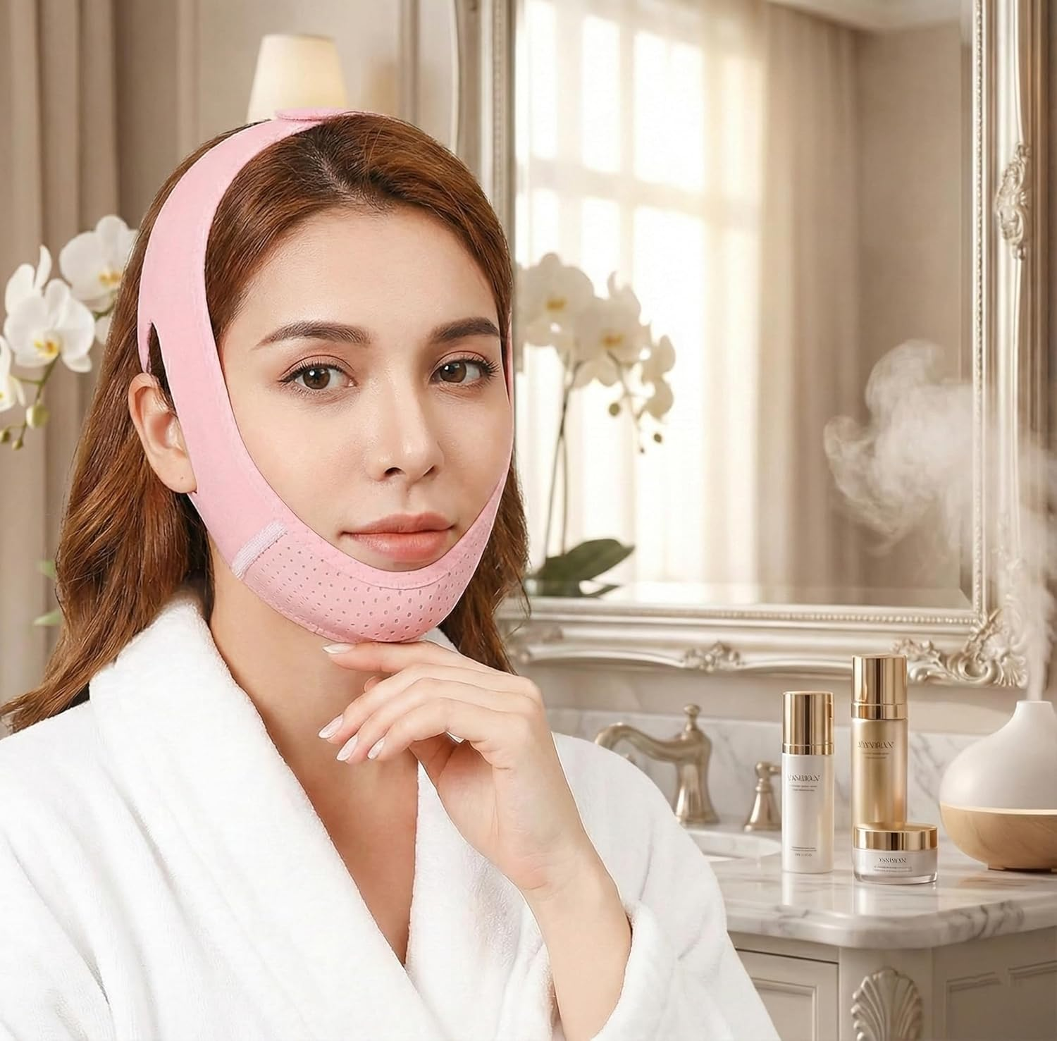 IMTKOOCO Reusable Double Chin Reducer, Face Lift Tape - Face Slimming Strap Chin Strap for Women Breathable Comfortable V Lifting Mask with Innovative Lifting Technology One Fits All image number 2