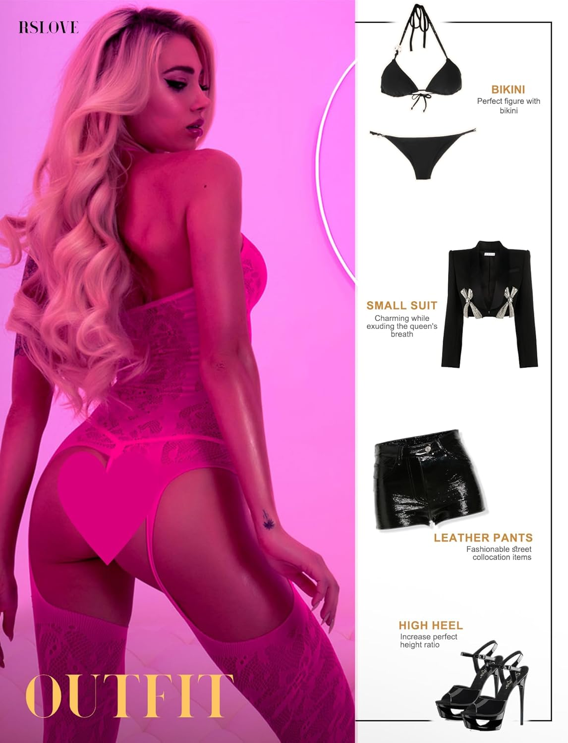 RSLOVE Women Fishnet Bodystocking Attached Stockings Sexy Lingerie Crotchless Bodysuit One Piece Babydoll One Size - Dark Green image number 4