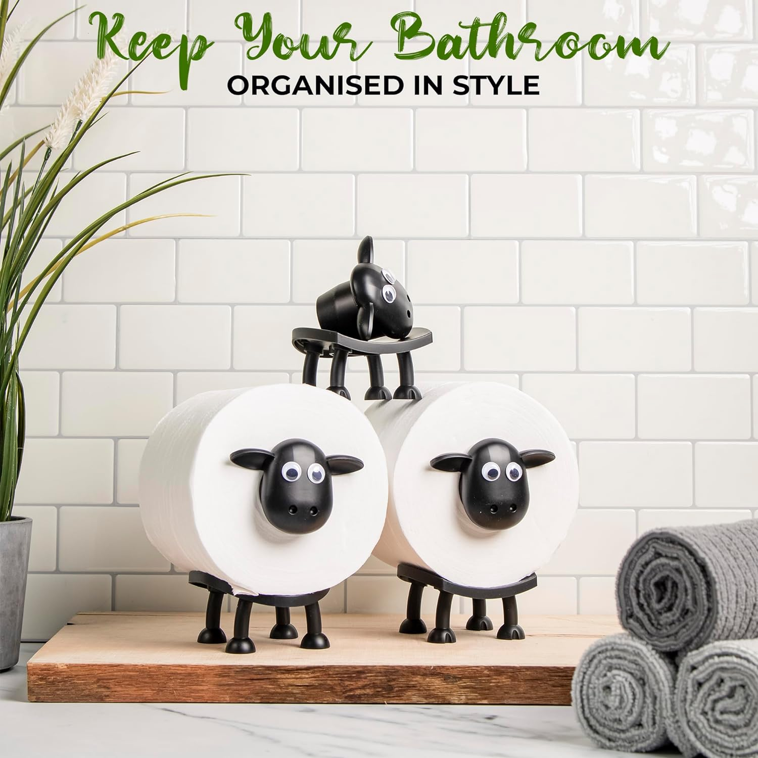 VELENTI Sheep Toilet Roll Holder - Funny Toilet Paper Holder Free Standing Bathroom Set - 3D Printed Black Sheep Loo Roll Holder - Hilarious Tissue Paper Roll Storage - Cute Bathroom Decor - Set of 3 image number 4