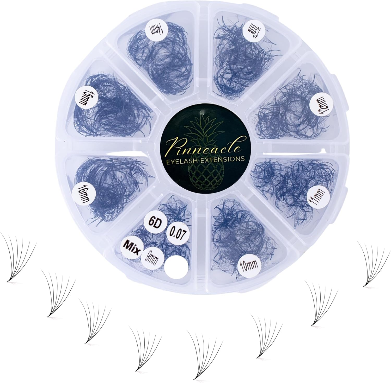 1200 Premade 6D Volume Fans Eyelash Extension | 8 Sizes-In-1 round Mixed Box | Length 9Mm-16Mm | C, CC, D, M & L Curl | 0.07| for Professional Lash Artists | Handmade Promade Eyelashes Fans by Pinneacle (D Curl) image number 4