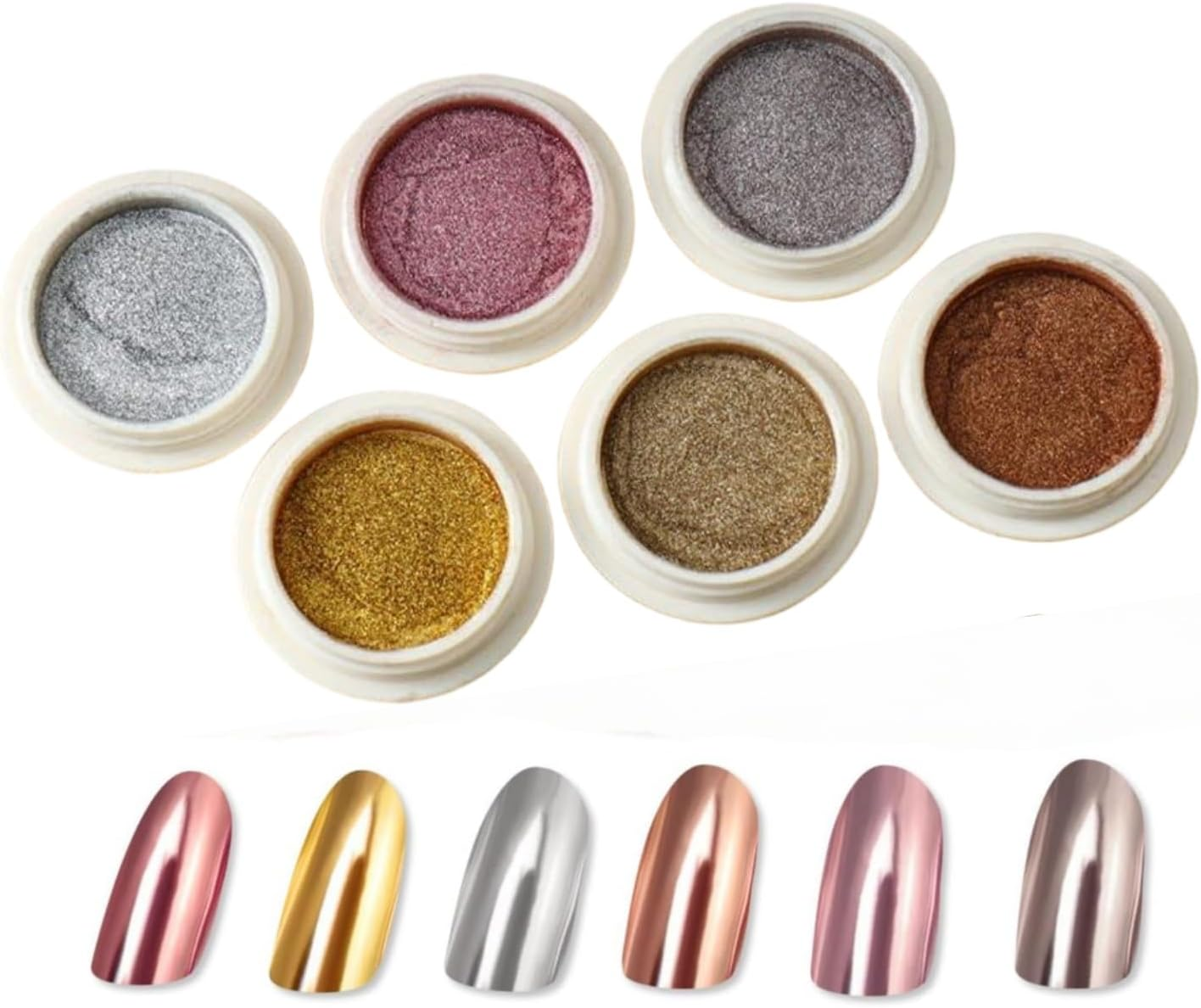 Luojinluoda Chrome Nail Powder 6 Jars Rose Gold Mirror Shine Manicure Pigment for Nail Art Decoration Salon & Home Use with Glitter Dust image number 1