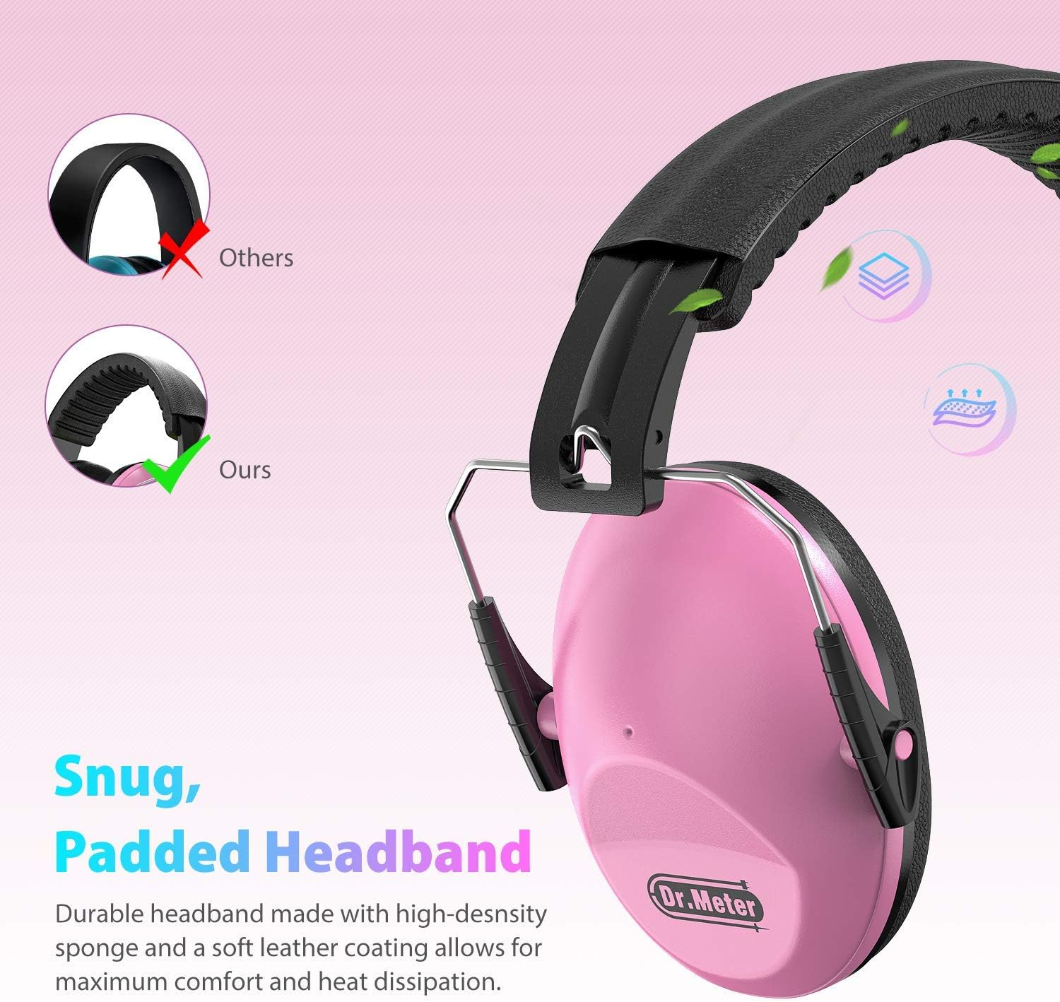 Dr.Meter Ear Muffs for Noise Reduction 27NRR Noise Cancelling Headphones for Kids with Adjustable Head Band, EM100 Hearing Protection Earmuffs for Football Game, Concerts, Air Shows, Fireworks image number 5