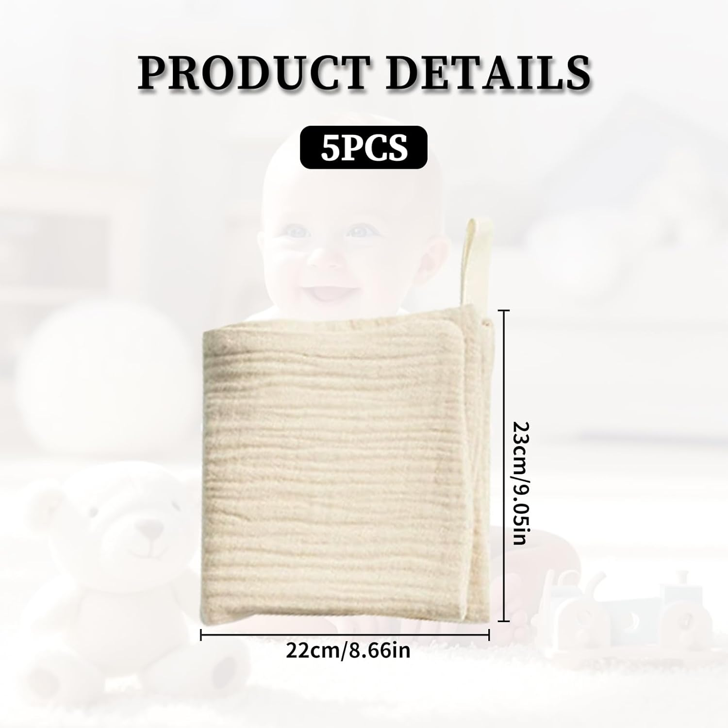 Toumett 5 Pcs Muslin Cloths for Baby,Wash Face Muslin Squares,Baby Essentials for Newborn,Burp Cloths,Natural Cotton,For Newborn Baby/Boy/Girl Wiping Bathing Feeding (23X22Cm) image number 6