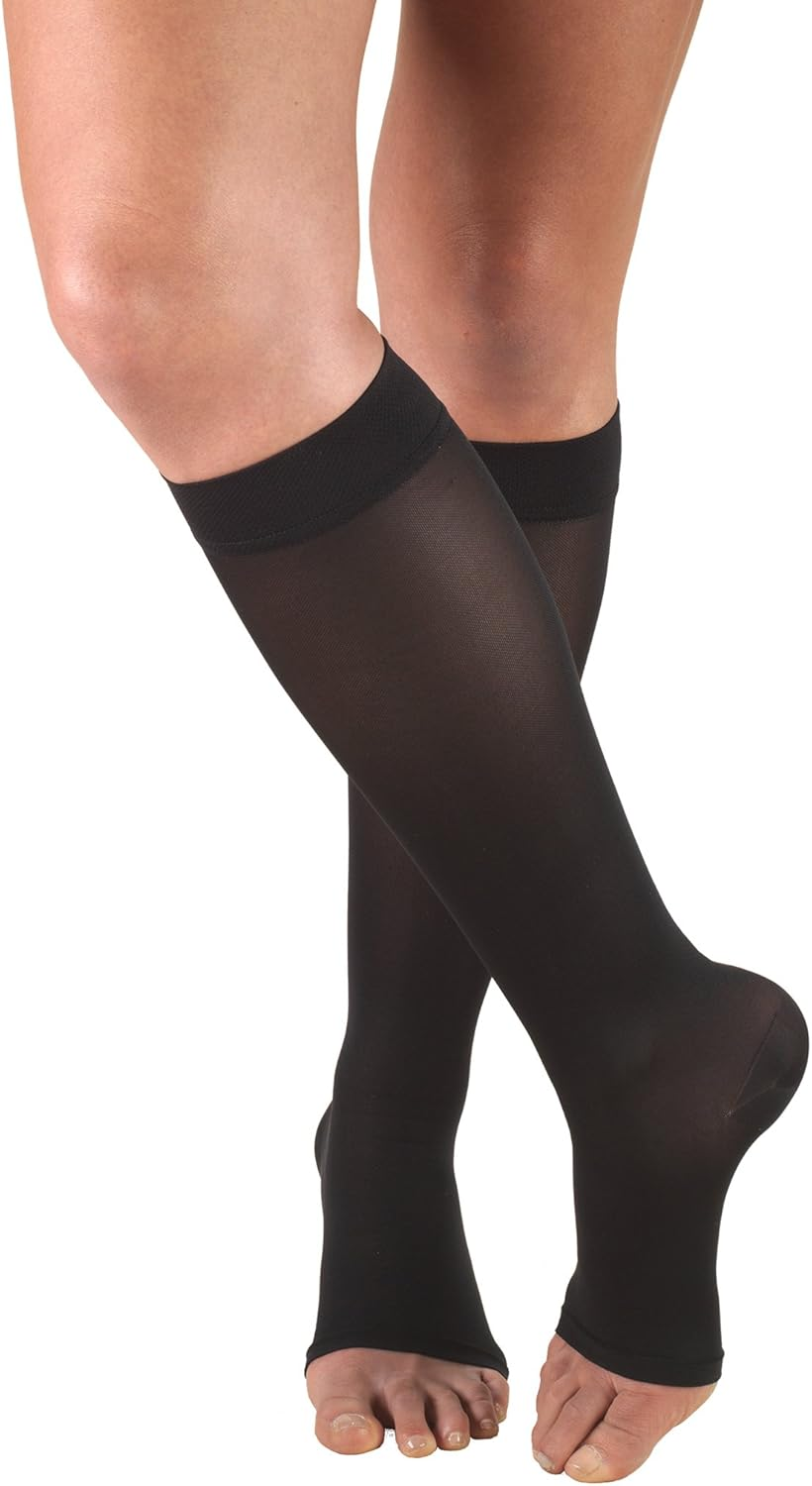 Truform Women'S Compression Stockings, 20-30 Mmhg, Knee High Length, Open Toe, Opaque, Black, Medium