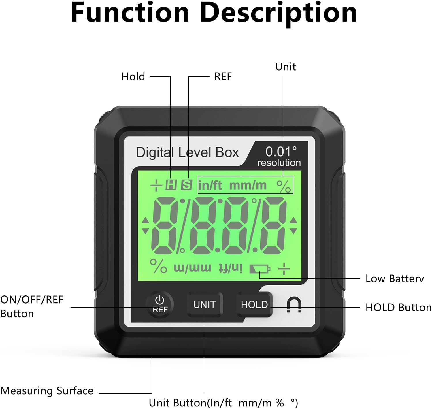 Abizarch Digital Angle Finder Gauge Magnetic,Lcd Digital Level Tool Protractor, Inclinometer Level Box Backlit Portable Angle Measurement Tool,Battery Operated Angle Finder for Carpentry Building image number 3