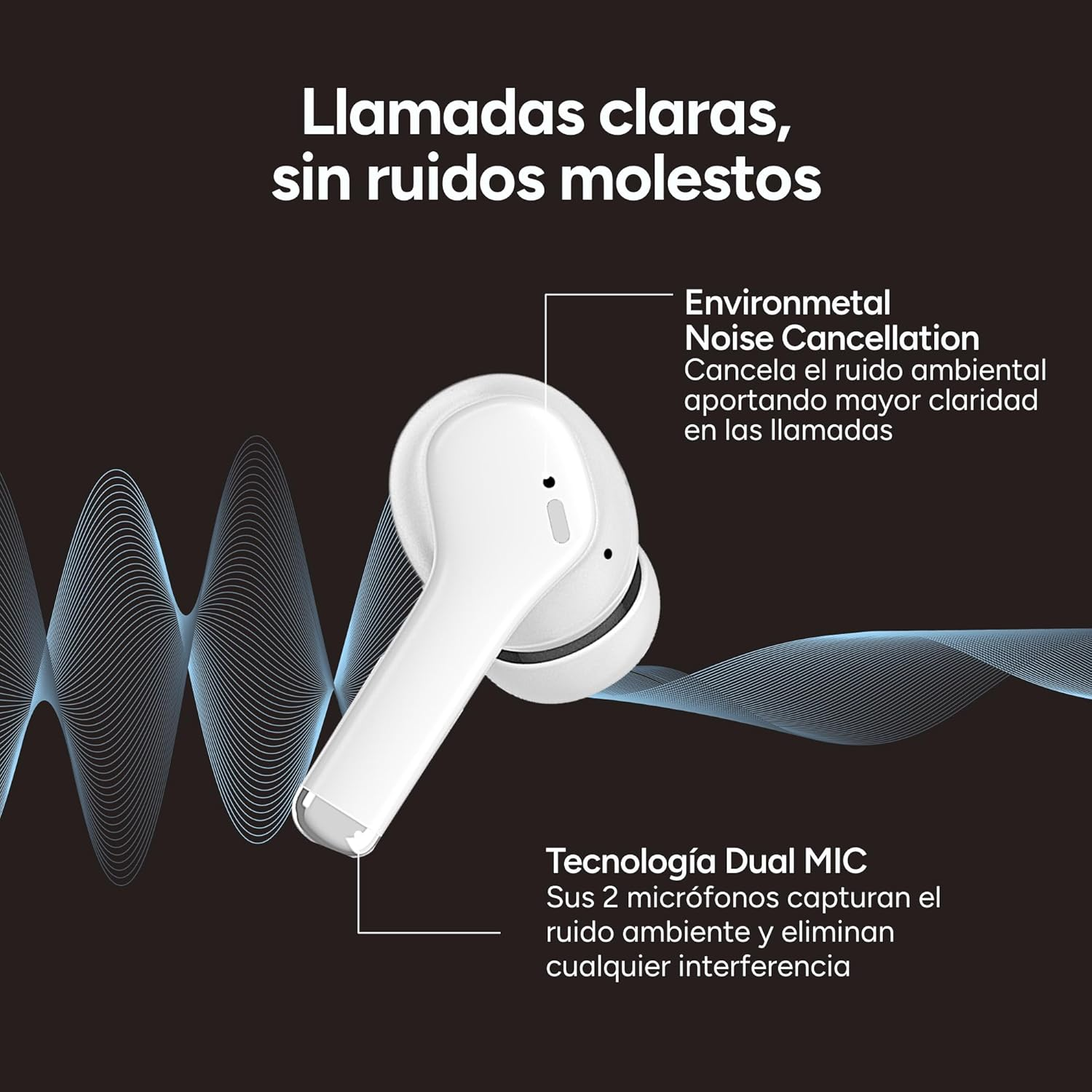 KSIX Orion 2 Wireless Headphones, TWS, ENC Noise Cancellation, Dual Microphone, Touch Control, Voice Assistant, Calls, USB-C Charging Case, Autonomy 6 Hours + 18 Hours, IPX4, White image number 1