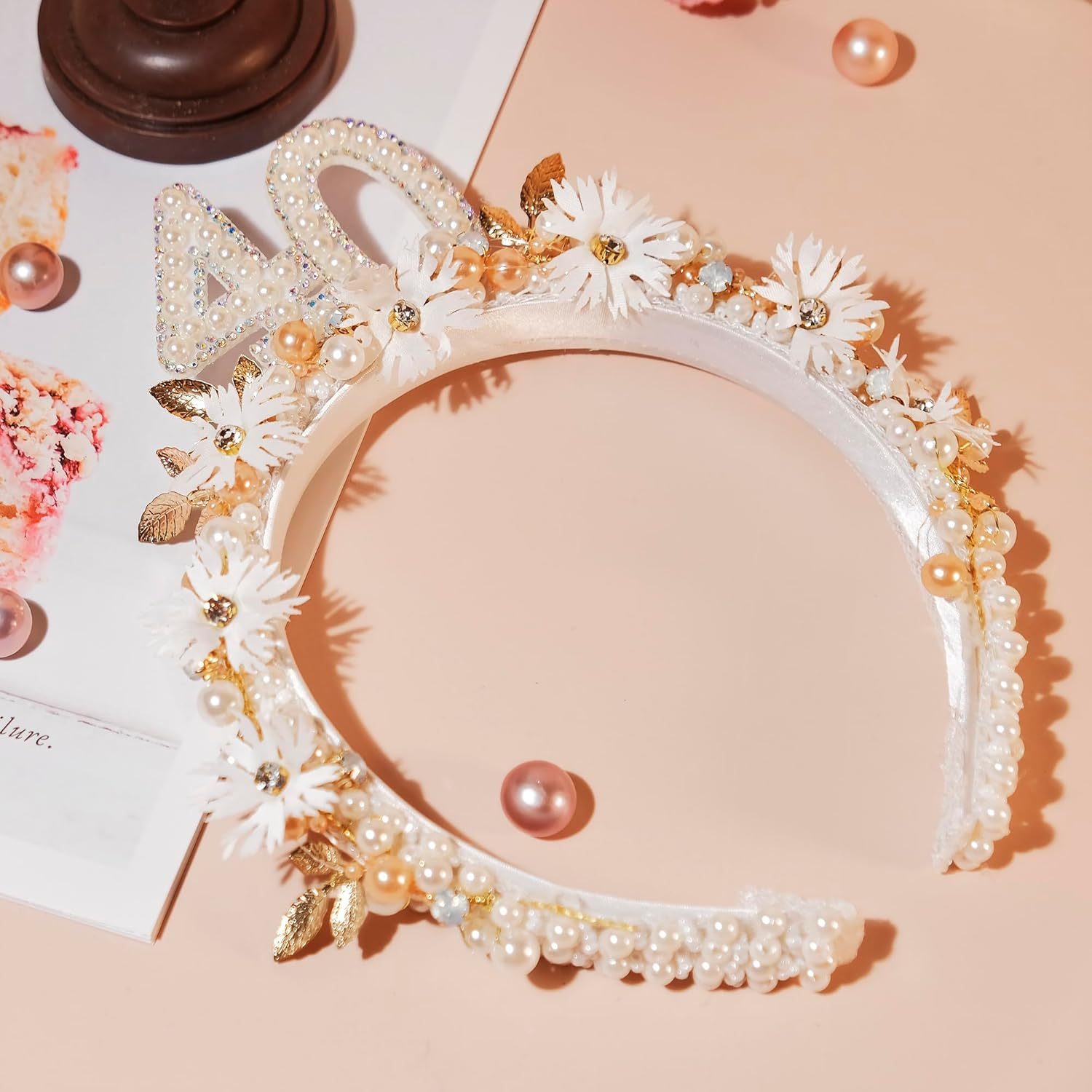 Partyforu 40Th Birthday Headband for Women, Handmade 40Th Birthday Headband with Beads for Fabulous Party, Photo Prop, Happy Gift