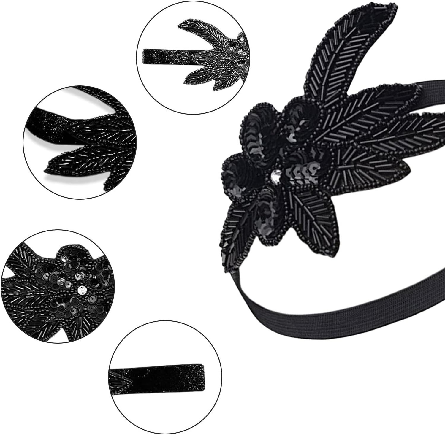 20S Hair Accessories Women'S 1920S Style Vintage Headband Headpiece 20S Women'S Bridal Tiara Hair Accessories Sequins Headband 20S Gatsby Costume Accessories image number 4
