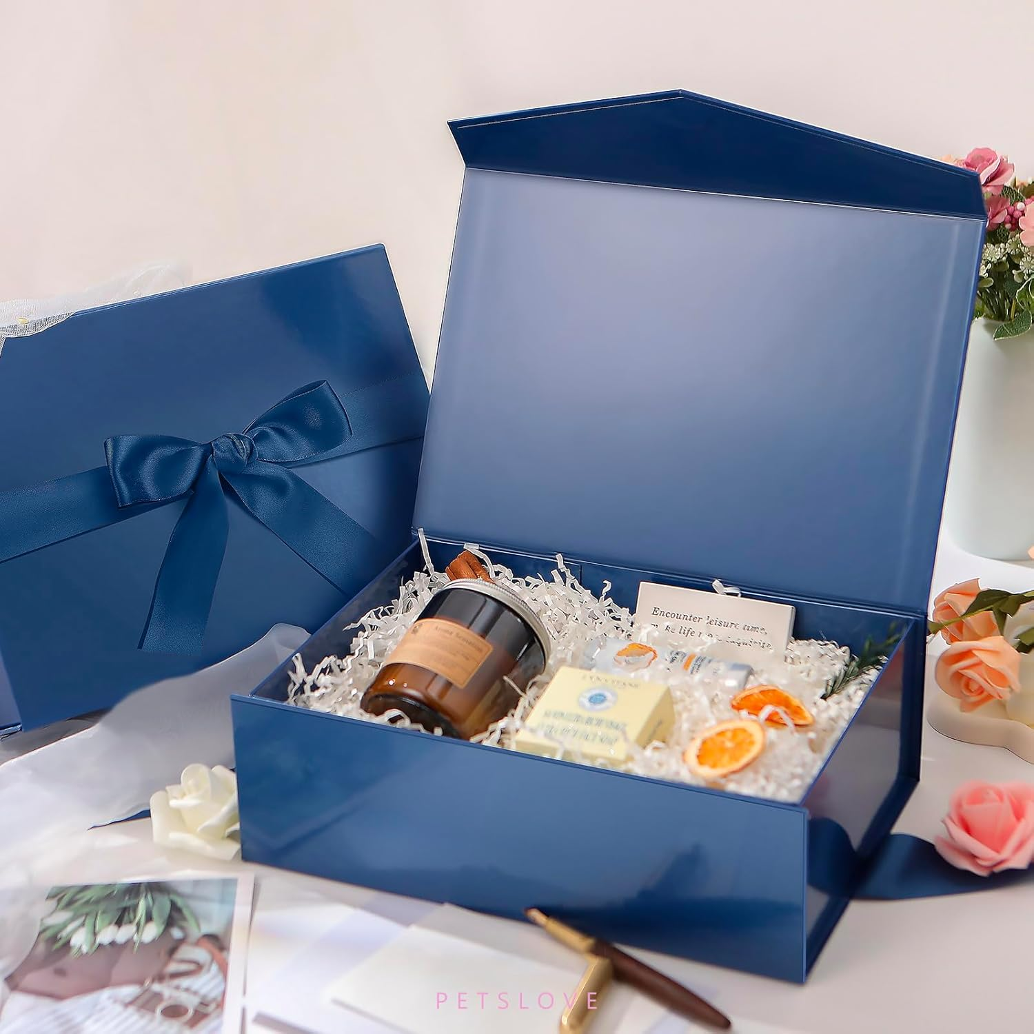 PETSLOVE 6 Count Large Gift Boxes with Ribbon for Fathers Day 30.48X21.59X10.16 CM, Blue Magnetic Gift Boxes with Lid for Presents, Groomsman Box (Glossy) image number 1