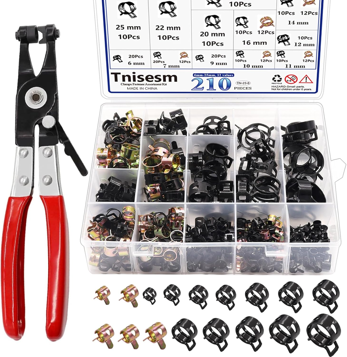 Tnisesm 80Pcs Spring Band Hose Clamps Assortment Silicone Vacuum Hose Pipe Clamp 7Mm 9Mm 10Mm 11Mm 14Mm 15Mm 16Mm 18Mm Low Pressure Air Clip Clamp(Black)