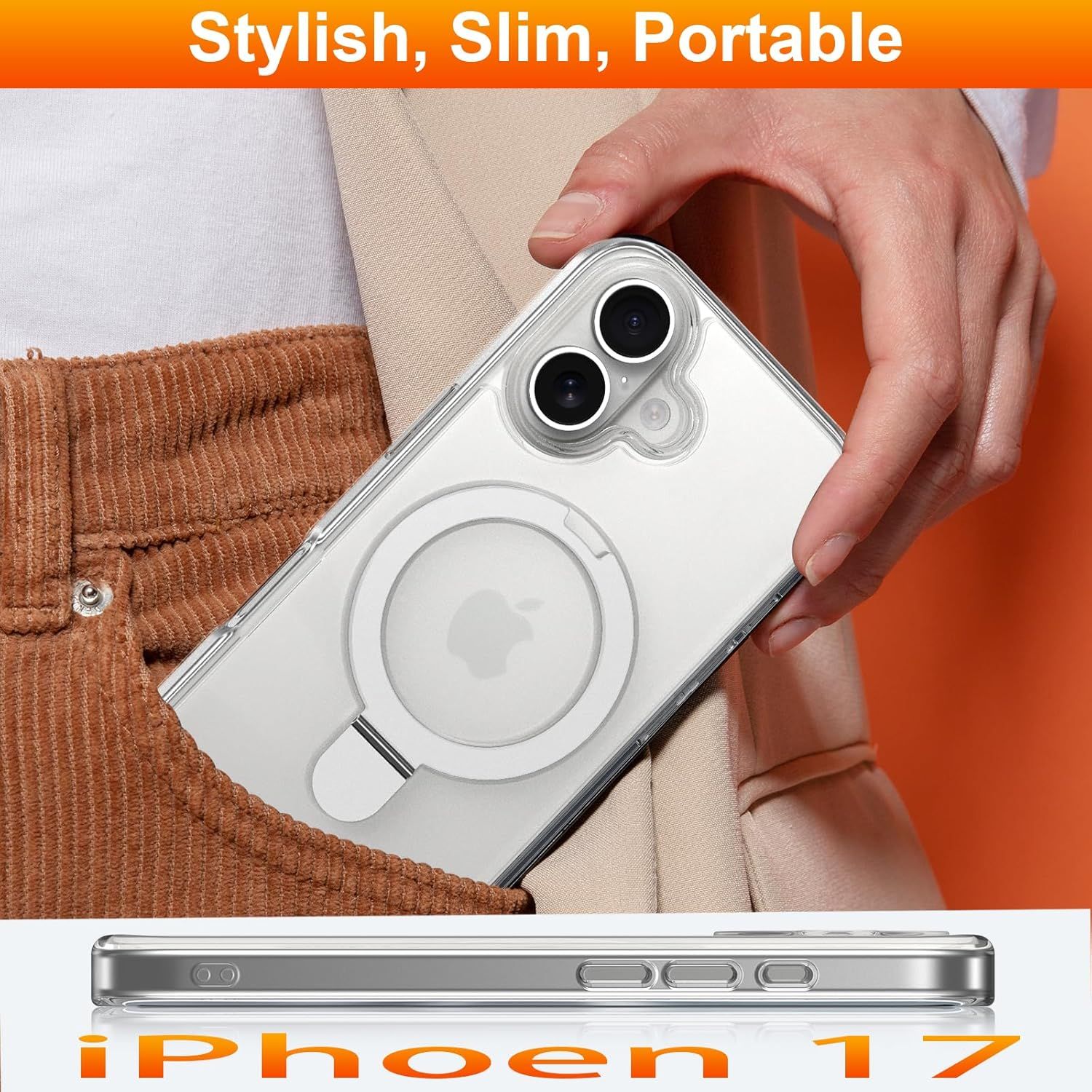 ROUMAYMAY Magnetic Case for Iphone 17 with Stand, Foldable Ring Holder, Kickstand [Compatible with Magsafe], Slim Transluscent Protective Case for Iphone 17 2025, Clear