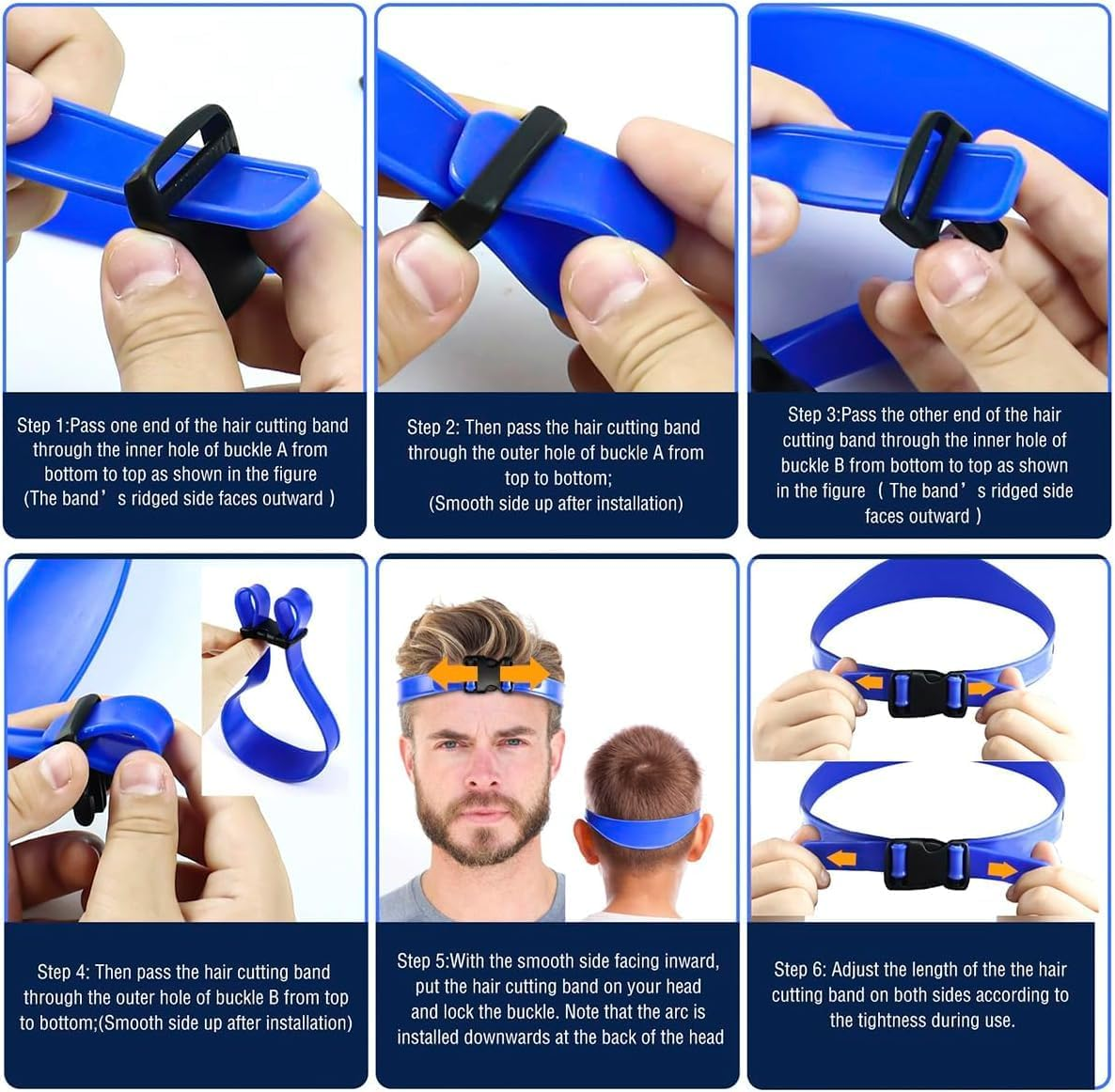 Curved Soft Silicone Haircut Band Haircut Guide, 2Pcs Adjustable Haircut Guide Curved Silicone Haircut Band,Curved Silicone Haircut Bands, Hair Trimming Guide Band,Silicone Curved Haircut Band (Black+Blue) image number 3