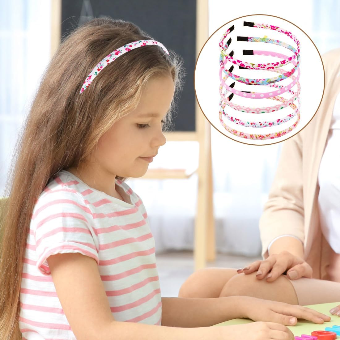 LAKJUOZ Toddler Girls Flower Headband, Pack of 6, Flower Crown Headband, Flower Wreath, Flower Hair Accessories, Wedding, Turban Newborn Headband, Polyester Headbands, Hair Accessories, Baby for Party image number 6