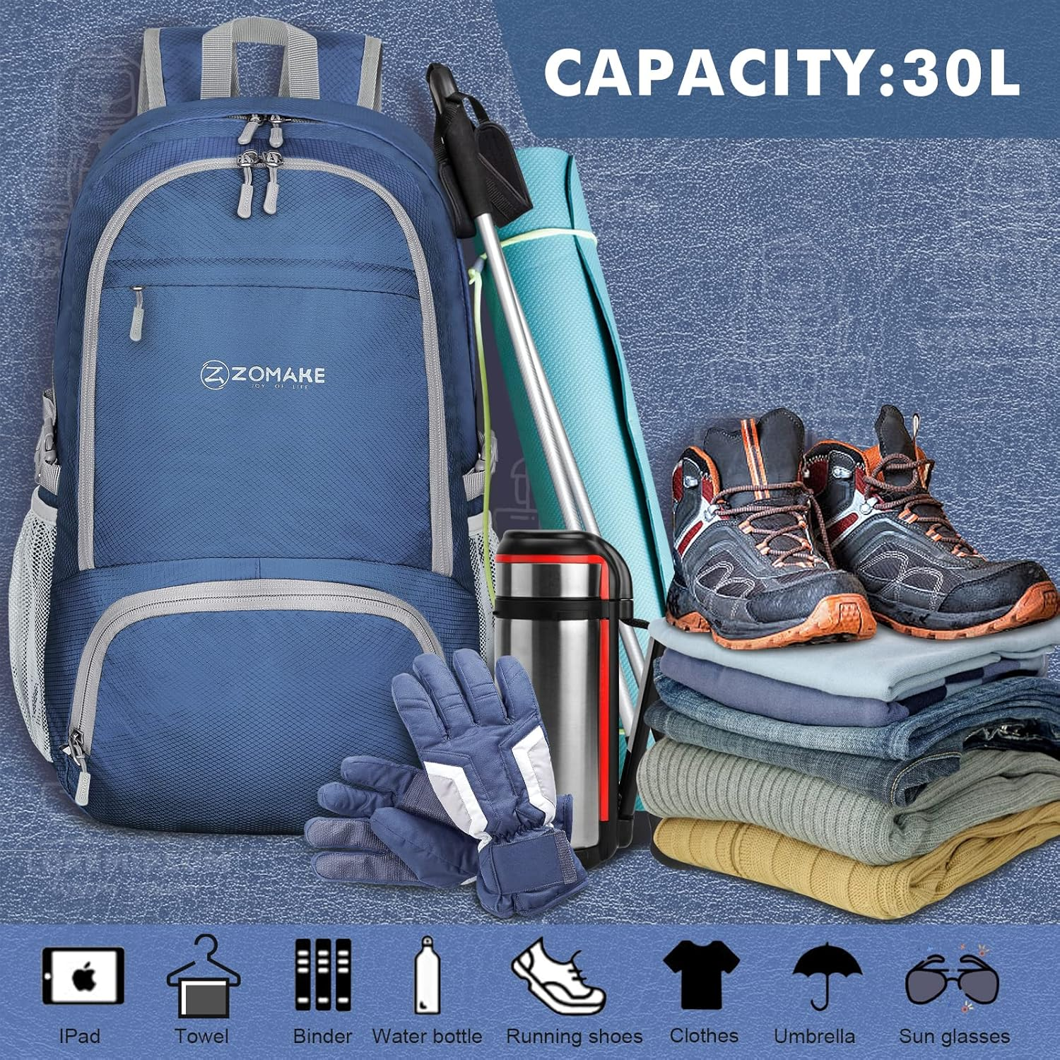 ZOMAKE Foldable Backpack - Lightweight Folding Packs 30L, Packable Hiking Daypack for Travel Outdoor Camping image number 5