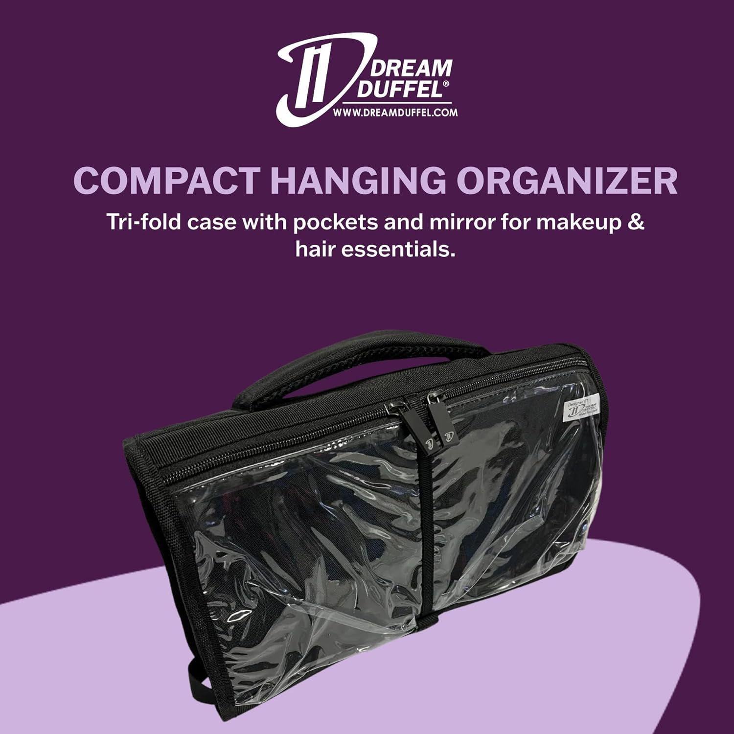 Dream Duffel Attitude Hanging Accessory Case, Black Makeup & Hair Organiser with Mirror, Travel Toiletry Storage Bag image number 6