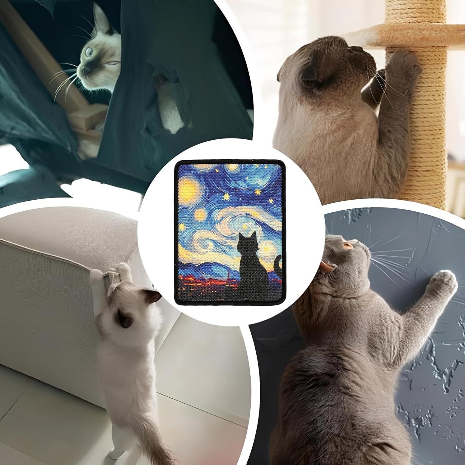 Wall Cat Scratcher | Art Print Sisal Cardboard Scratcher Furniture | Furniture Protector Scratching Board for Pet Kitten Training Enrichment Playing Bedroom Apartment image number 6