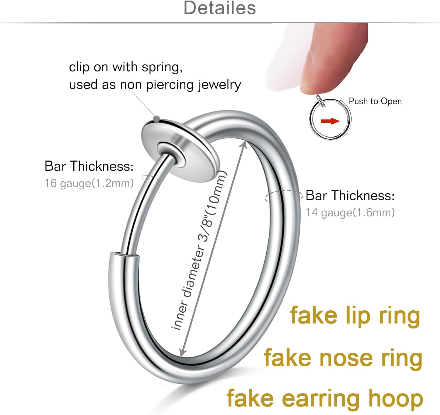 QWALIT Fake Lip Piercing Fake Lip Ring Fake Nose Ring Fake Snake Bites Fake Nose Piercing Faux Lip Rings Fake Snake Bite Piercing Clip Lip Ring Ear Cuff Earrings image number 3