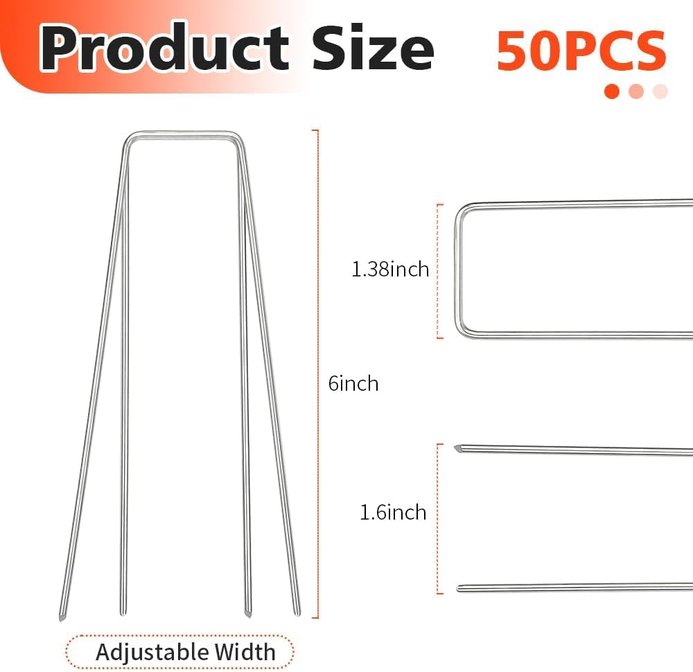 Landscape Staples 50 Pcs Galvanized Garden Stakes U-Shaped Tent Stakes 6 Inch 11 Gauge Plant Cover Stakes Anti-Rust Ground Sod Pins Yard Stakes for Landscape Weed Barrier Irrigation Tubing image number 1