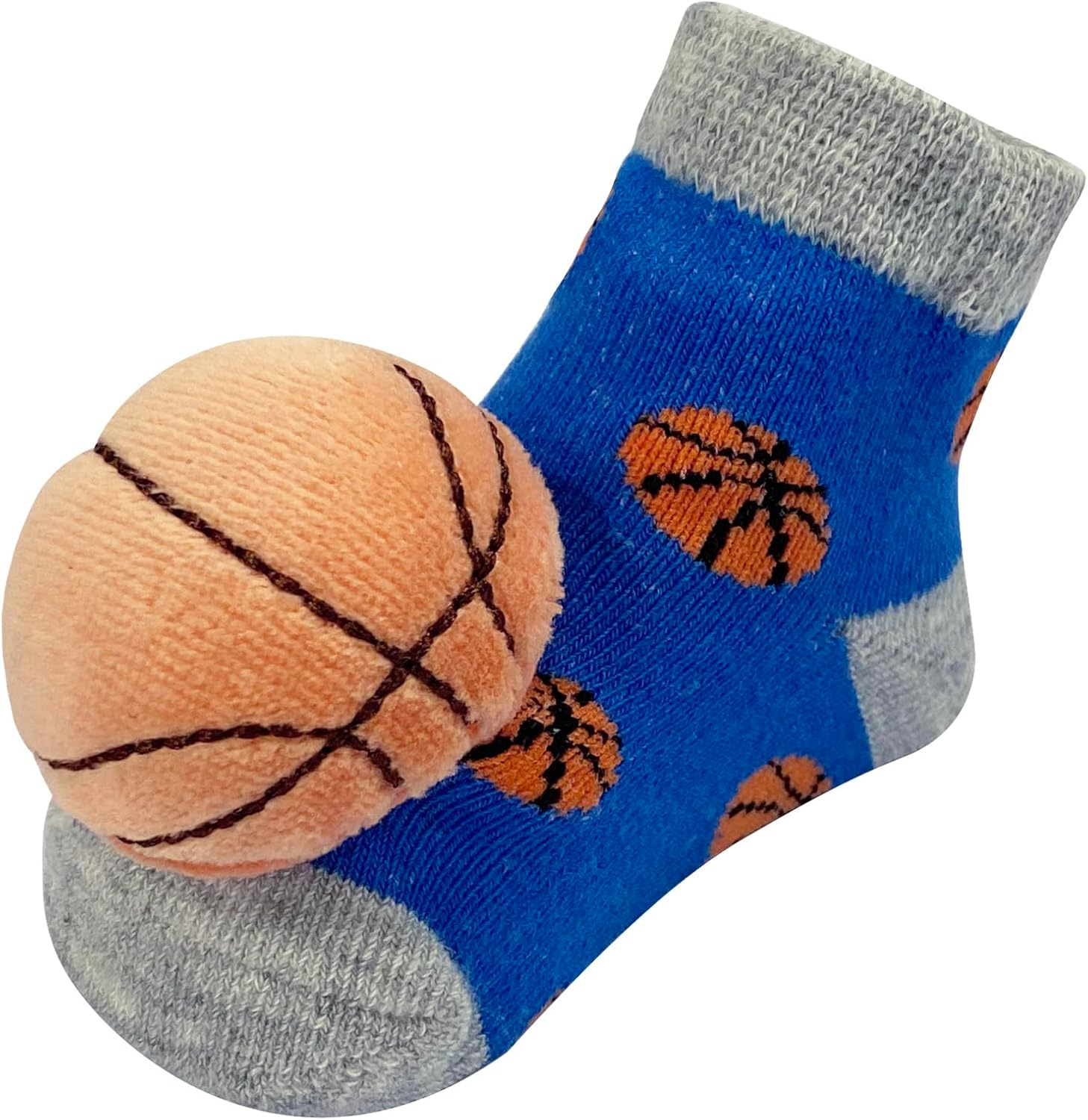 PUPPET Baby Boys Rattle Socks for 0-6 Months 3-Pack Sports Socks Set Baseball Rugby Basketball image number 1