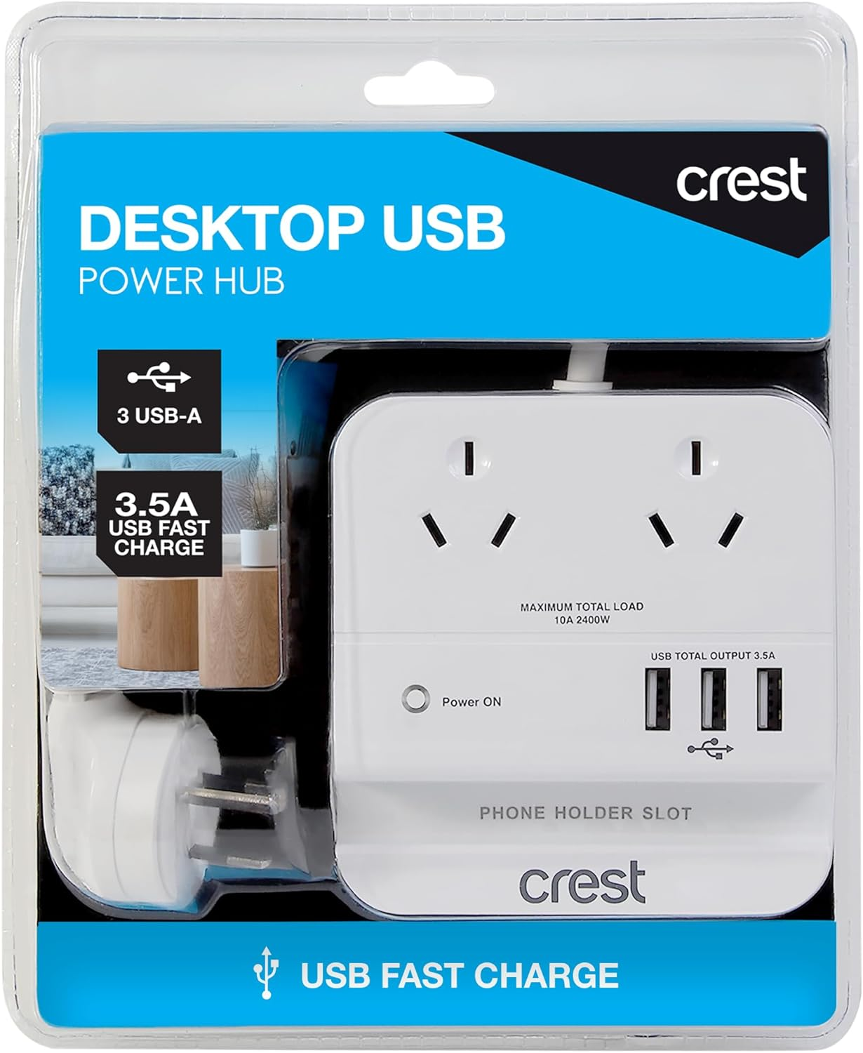 Crest Desktop Power Hub 2 Socket 3 USB image number 1