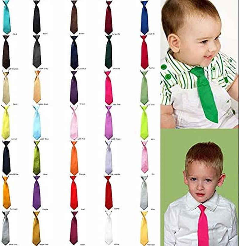 Young School Boy, Kids, Child, Toddler Wedding Solid Color Elastic Ties Necktie