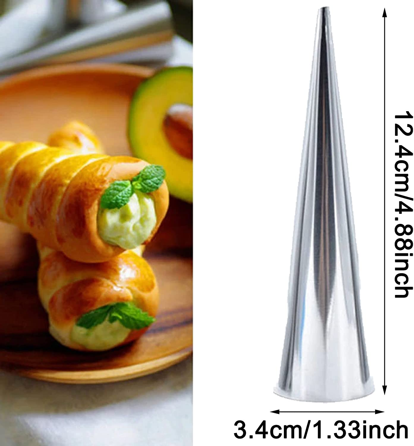 30 PCS Non-Stick Large Stainless Steel Cream Horn Molds - 5" Big Size for DIY Cooking Danish Pastry, Lady Lock Form, Croissant Roller, Ice Cream Egg Roll image number 4