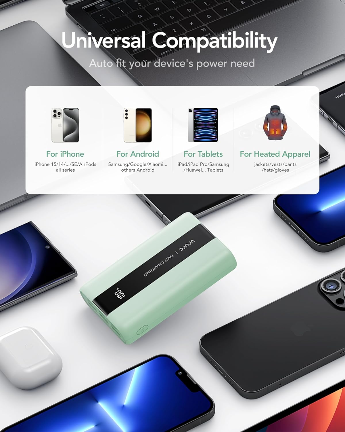 Power Bank Fast Charging, USB C 20000Mah Portable Phone Charger 22.5W, VRURC Mini Battery Pack for Iphone 15 14 13 12 Samsung Galaxy S23 Google LG for Travel, Green - Pink image number 3