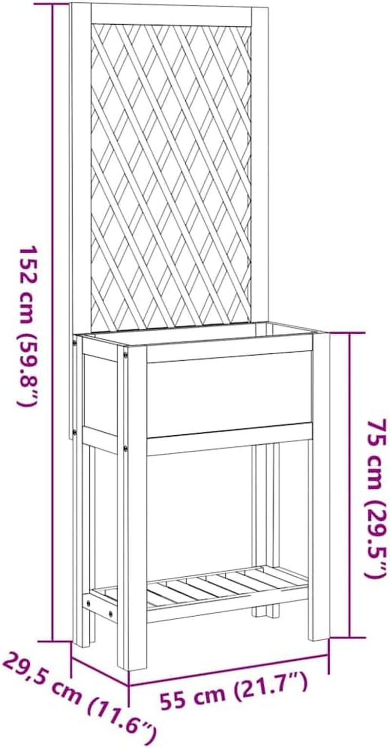 ** Vidaxl Solid Acacia Wood Planter Box with Trellis and Shelf for Climbing Plants - 55X29.5X152 Cm - Garden, Patio, Terrace Growing Bed image number 2