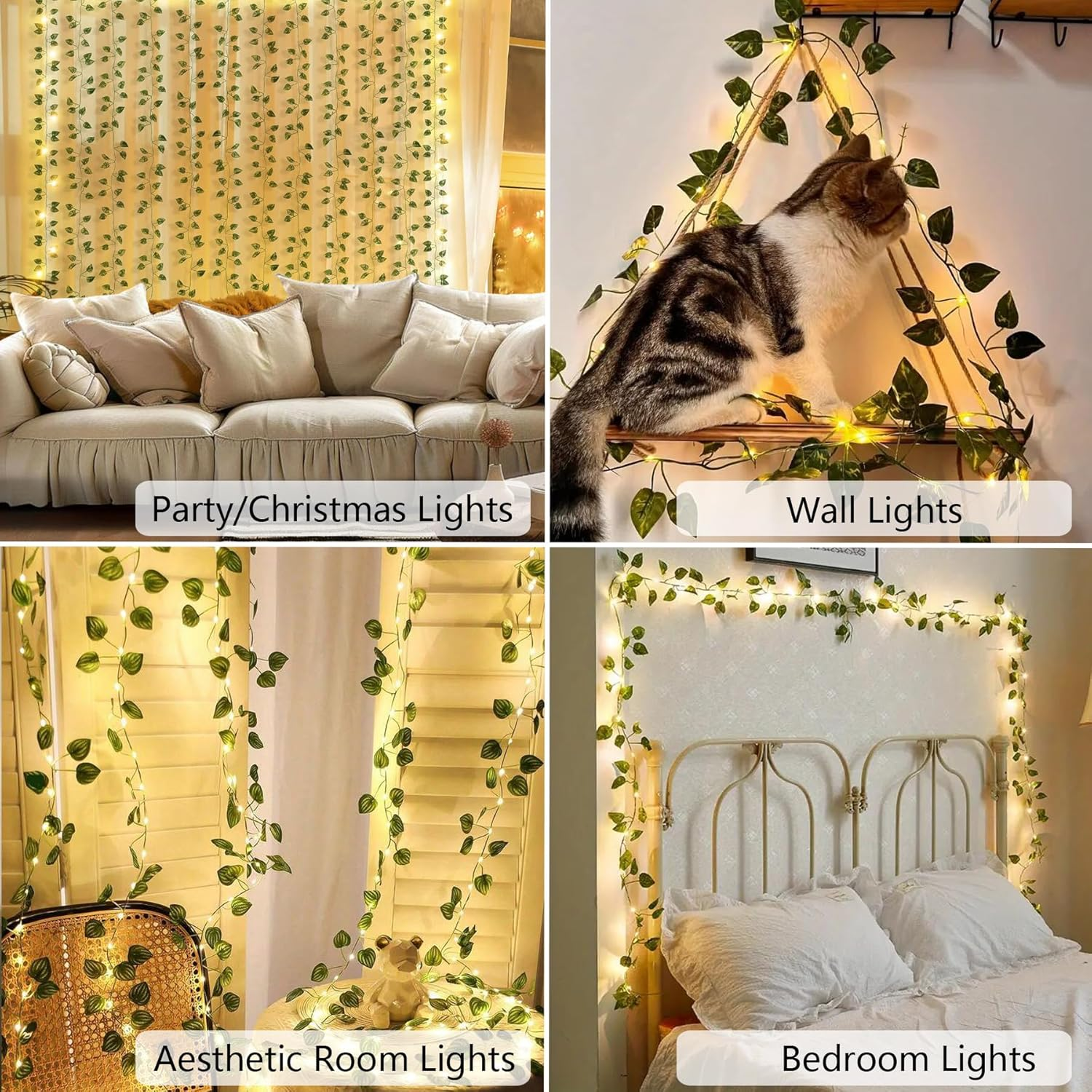2 Pack 13Ft Green Eucalyptus Leaves Fairy String Lights Battery Operated, Artifical Garland Plant Vine Fairy Light for Bedroom Wedding Party Holiday Patio Decor (Pothos) image number 2