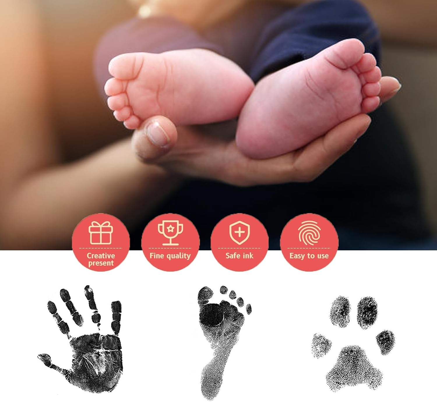 Inkless Baby Hand and Footprint Kit with 2 Ink Pads and 4 Imprint Cards, H HOME-MART Premium No-Mess Ink Pad for Baby Footprint Kit,Dog Paw Print Kit,Dog Nose Print Kit,Safe and Non-Toxic Ink Inkless Baby Print image number 1
