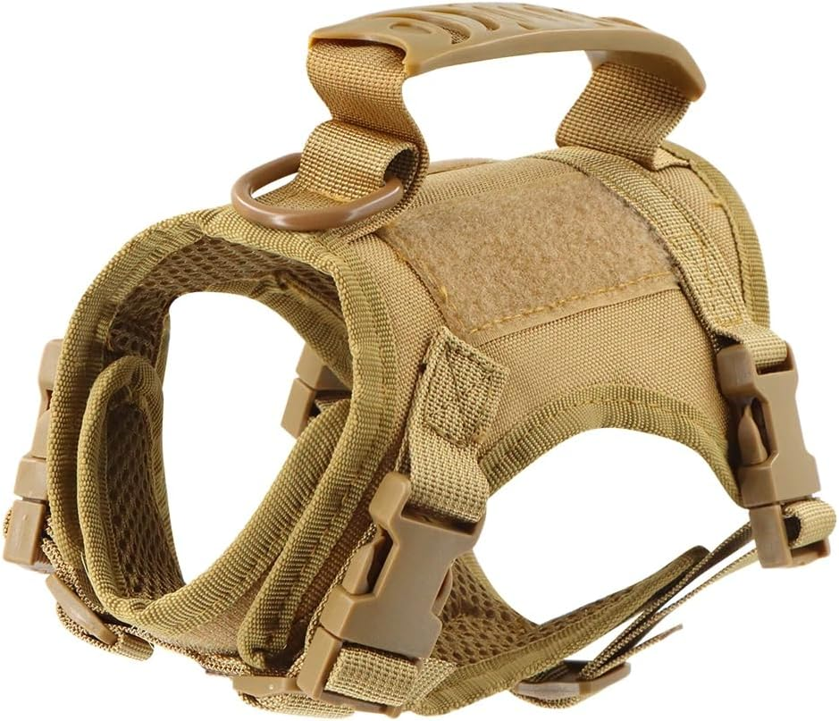 Tactical Cat Harness Leash for Walking Escape Proof Adjustable Kitten Vest with Patch for Military Service Small Dog Training,Brown Harness
