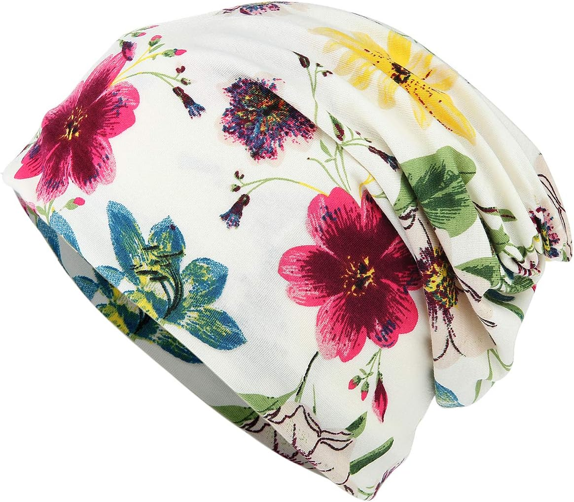 HONENNA Flower Printed Cotton Beanie Women Turban Headband Chemo Cap image number 5