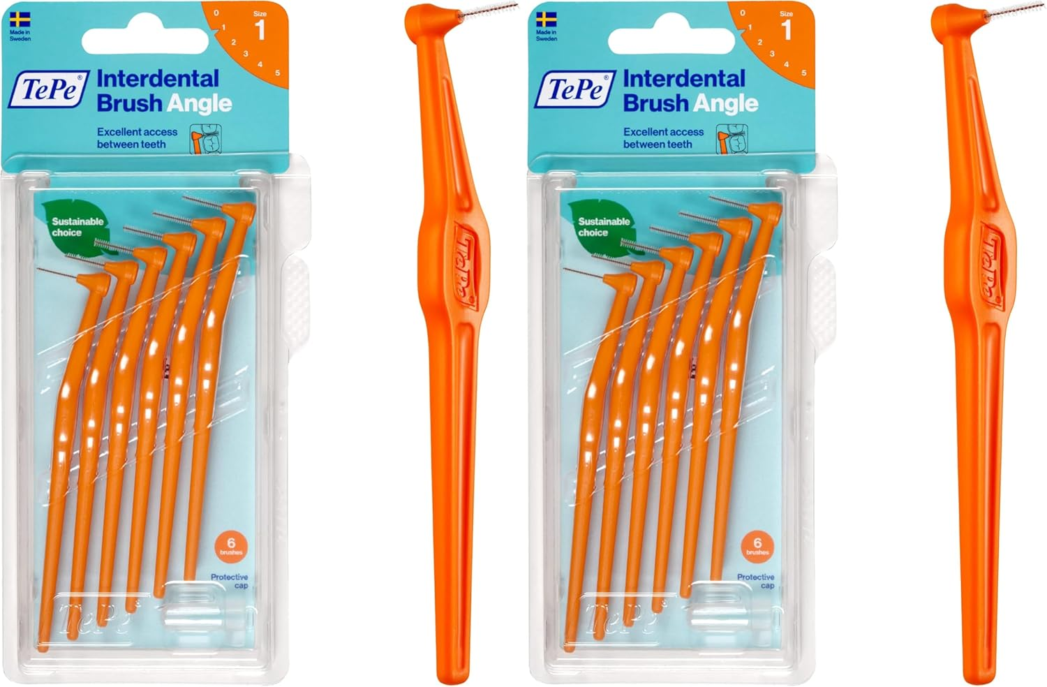 Tepe Interdental Brush Angle, Red, 0.5Mm/Iso 2, 6Pcs, Interspace Cleaning, Plaque Remover for Teeth for Narrow Gaps, Ensures Strong Gums and Teeth (Pack of 2)