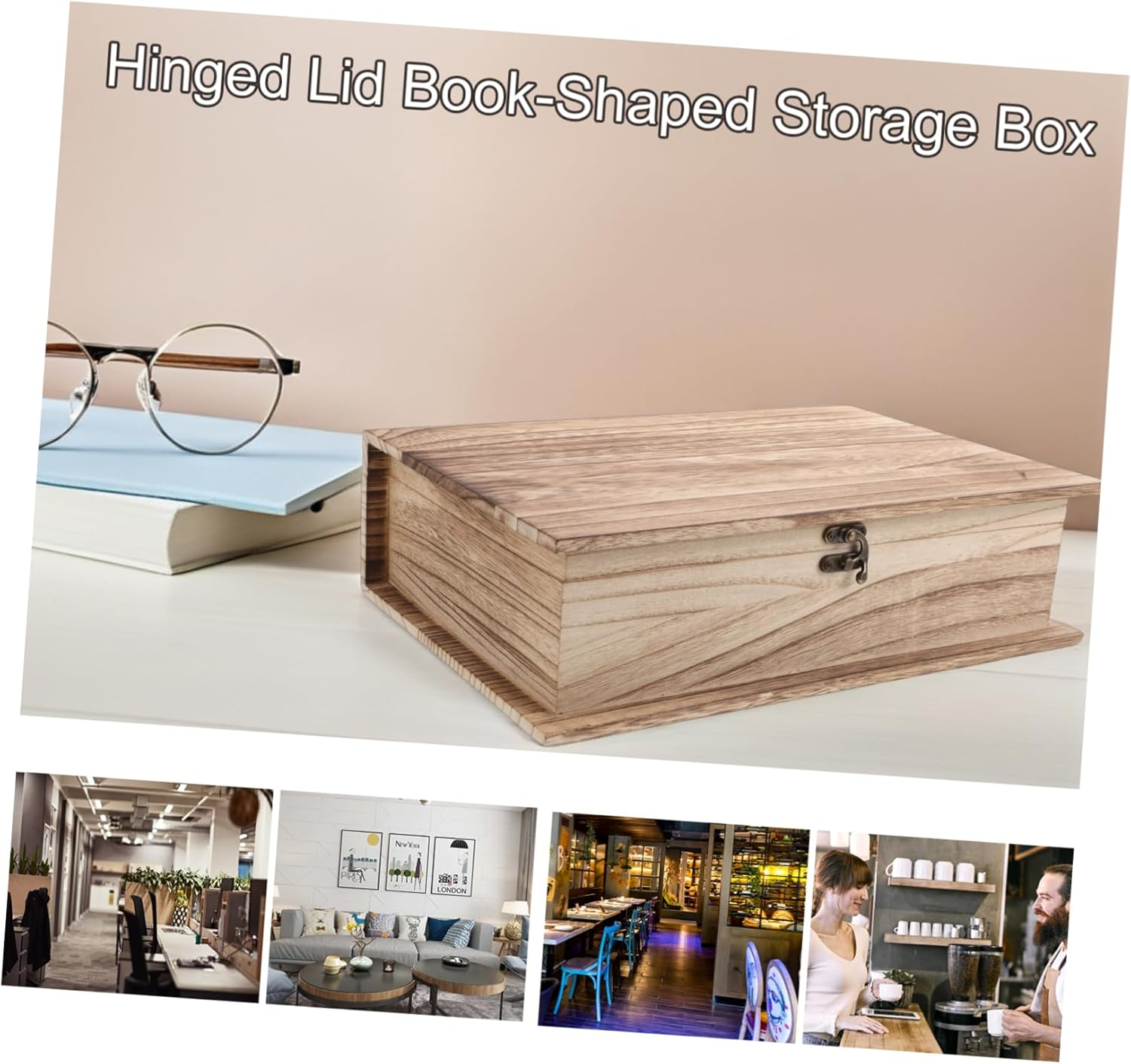 CLISPEED Handcrafted Wooden Memorial Box Large Book Storage Hinged Lid Jewelry Container