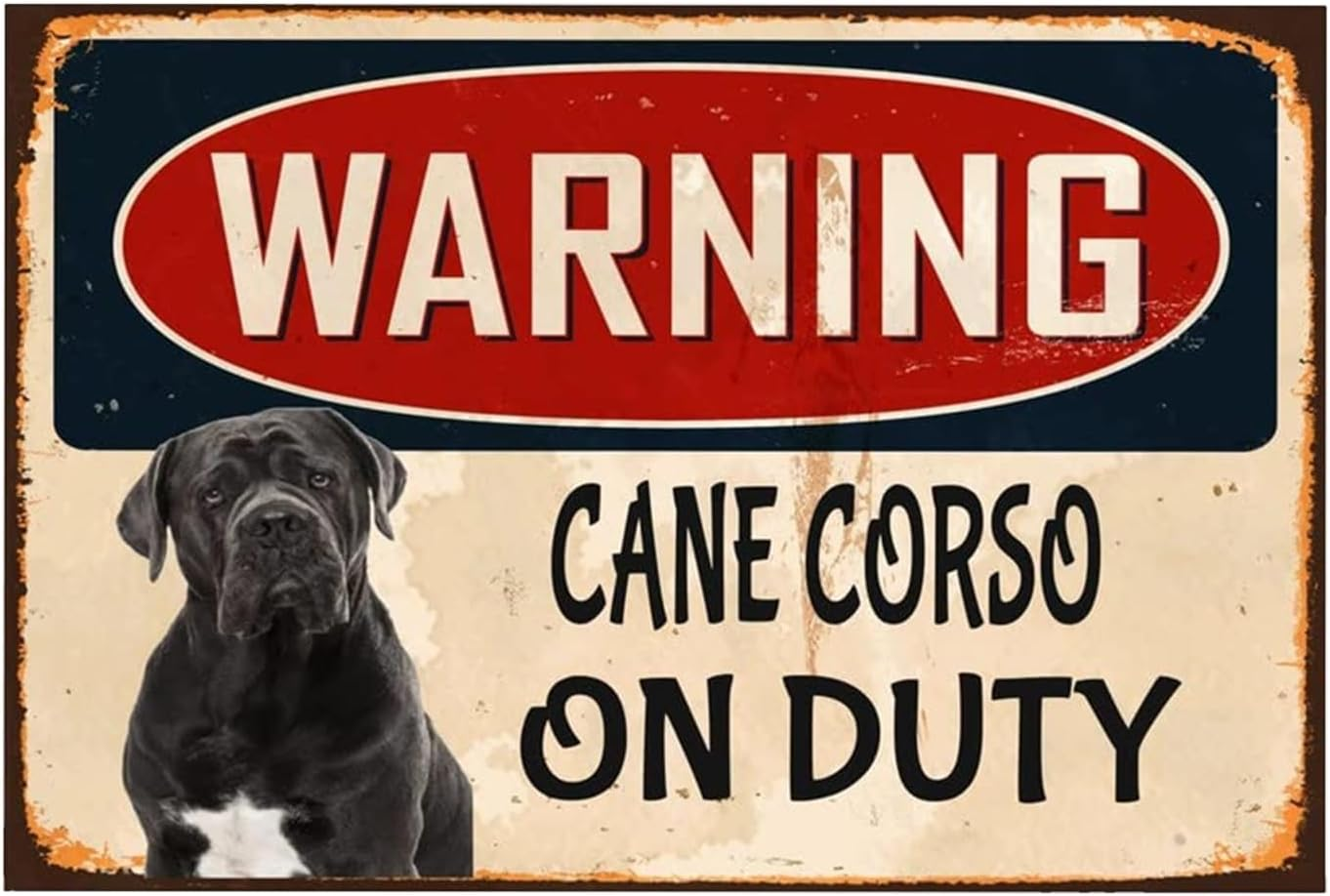 Snowsun Metal Sign Warning Cane Corso on Duty Warning Sign Warning Sign Retro Aluminum Tin Signs for Home Garden Street Outdoor 8X12 Inches image number 1
