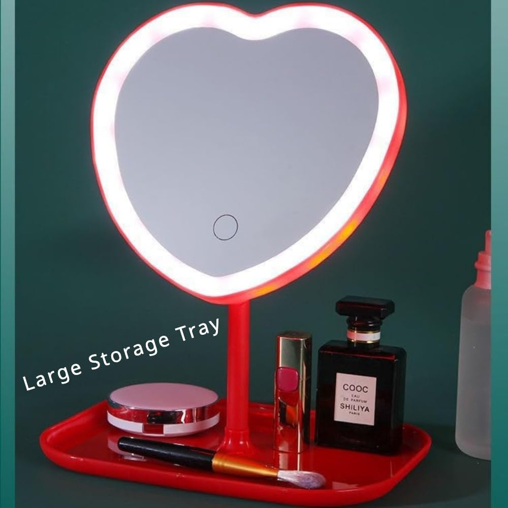 Taolivingmart Vanity Mirror, Heart-Shaped Makeup Mirror with Three-Level Dimming and LED Lights for Girls and Students (Pink) image number 2
