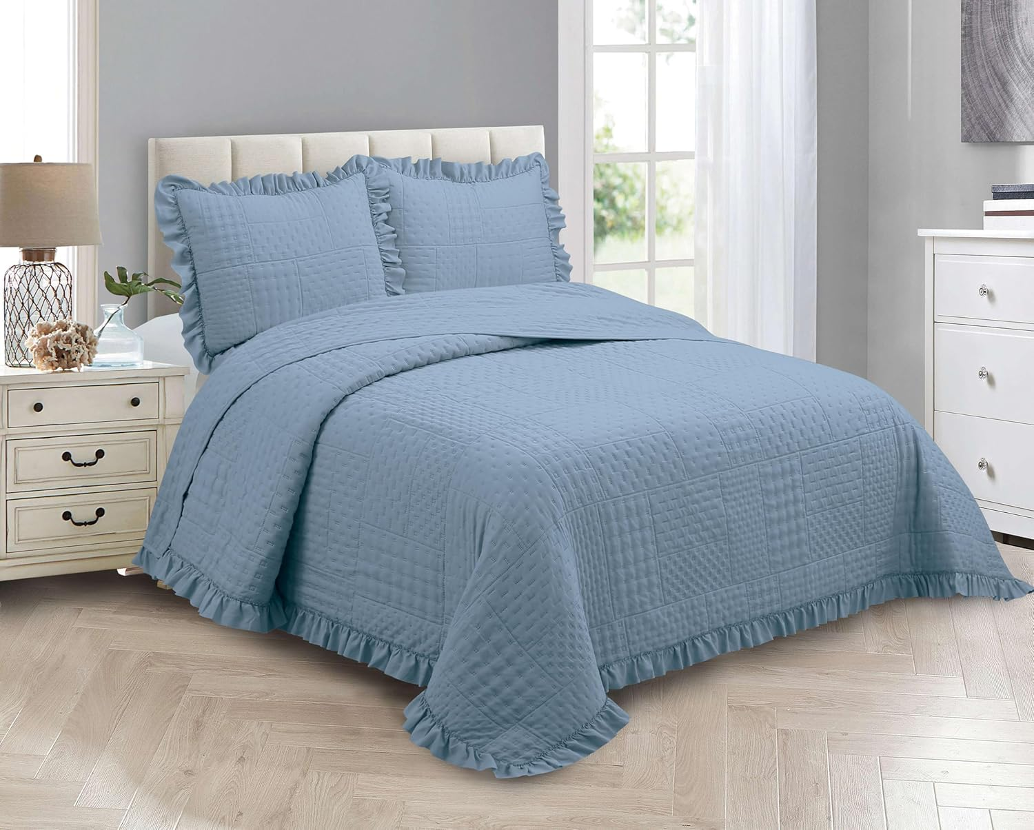 MK Collection Embossed Modern Ultasonic Quilted Oversized Coverlet Bedspread Set Solid Color New #Ruby (Pink, Full/Queen)