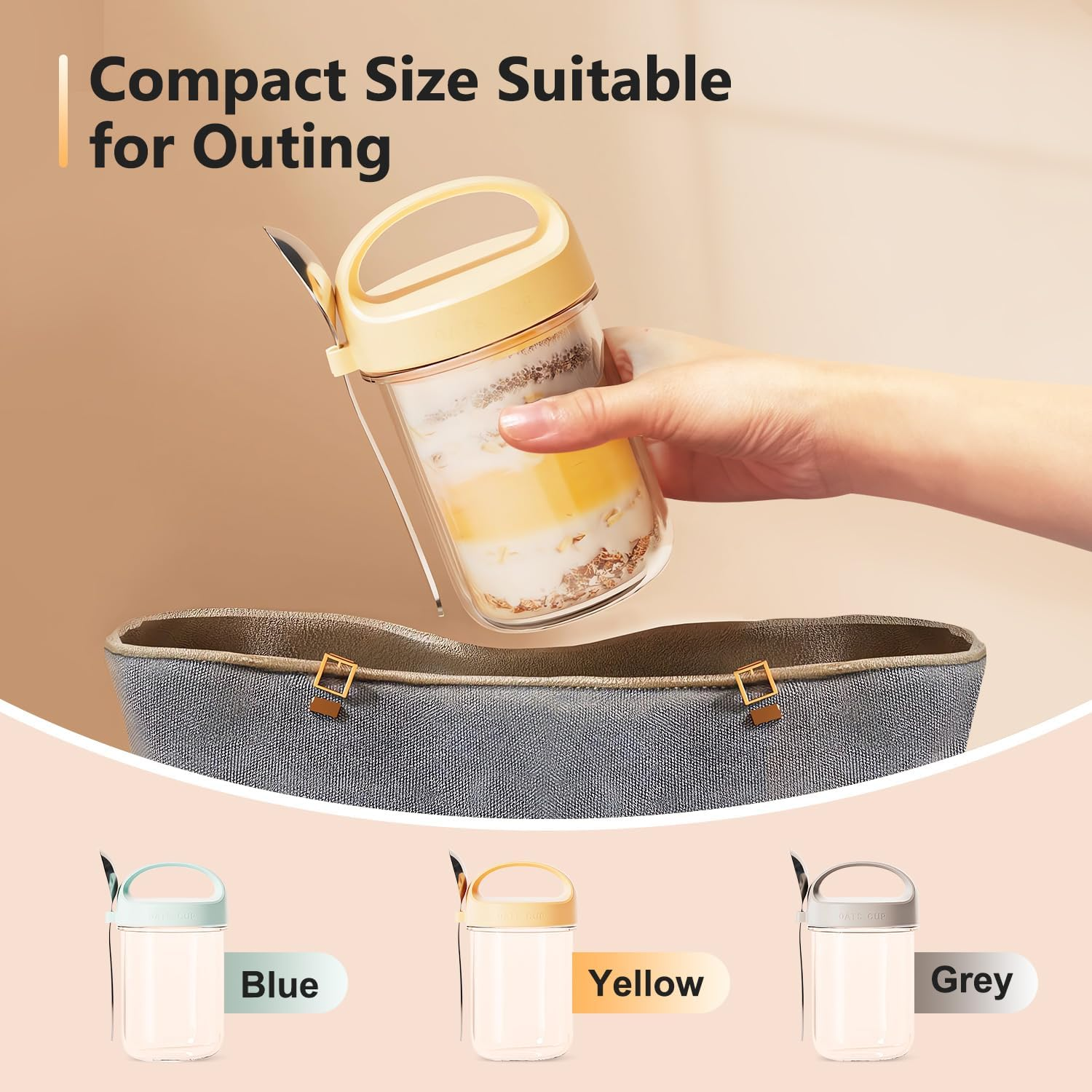 14.5 Oz Overnight Oats Containers with Spoon 3 Pack, Handle Lid Easy to Carry, Glass Mason Jars Large Capacity with Airtight Lid for Overnight Meals, Reuseable Container (3) Lovernight Oats Jar Glass image number 3