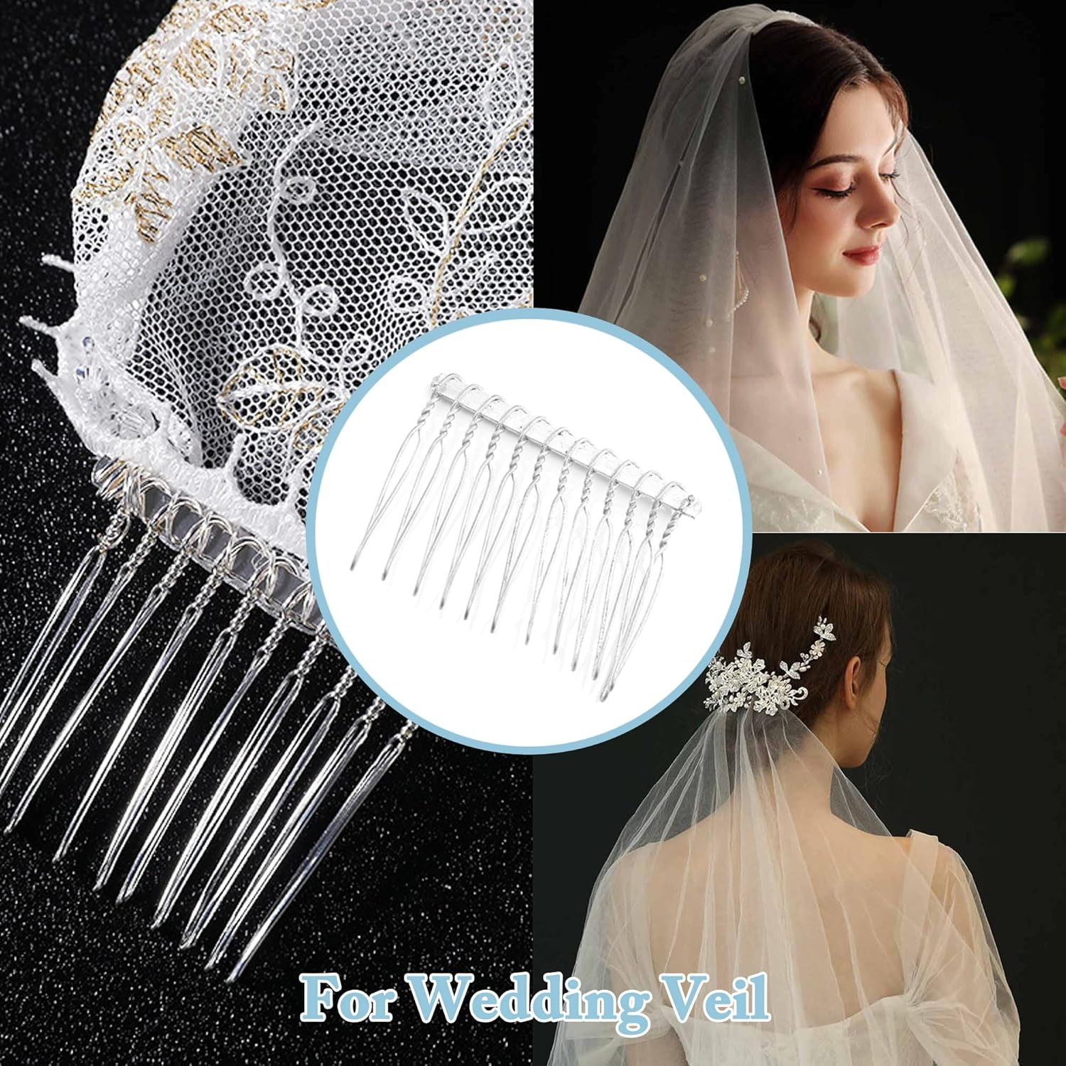 DIY Bridal Wedding Comb Hair Comb Wedding Hair Combs with 12 Teeth Silver Colour Comb for Veil Hair Comb Made of Metal for Bridal Jewellery, Bridal Veil, Decorative Headpiece Accessories (Silver) image number 4