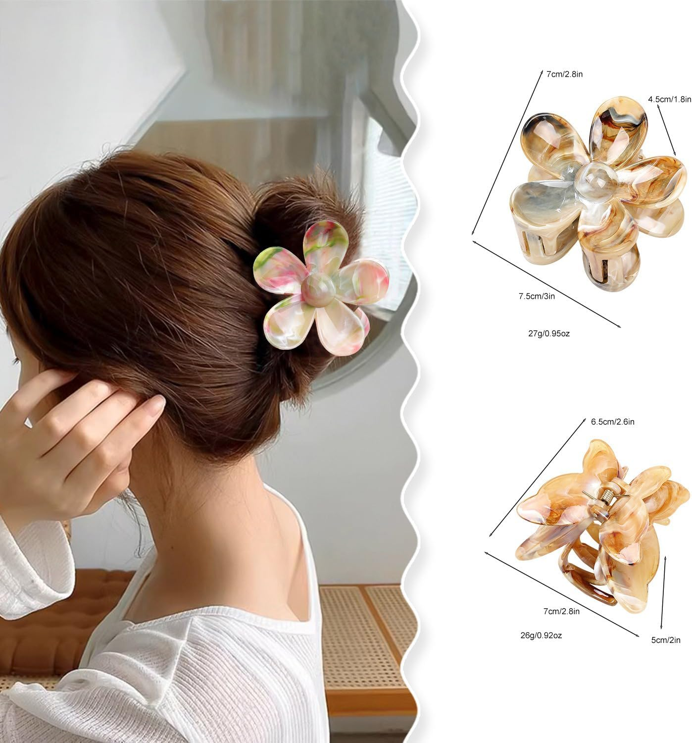 Whakano Women'S Flower Hair Clips, Non-Slip Plastic Hair Clip, Hair Clip, Claw Clip, Strong Hold, Claw Clips, Hair Styling Accessories for Women, Party, Beach, Pool, Holiday, Wine Red, Pack of 1 image number 3