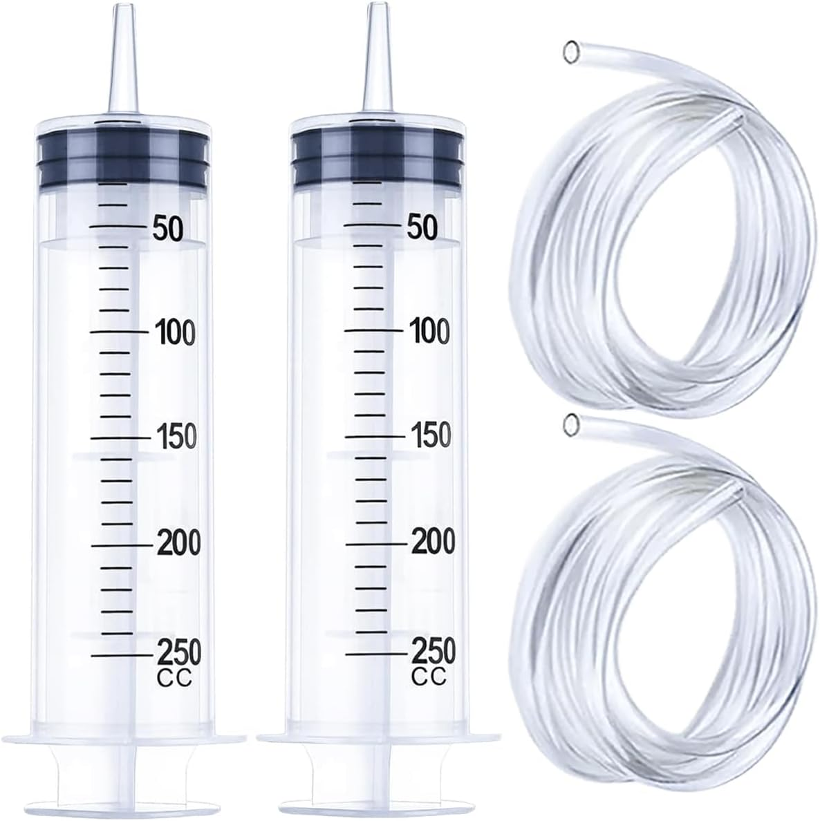 250ML Large Syringe 2-Pack with 130Cm Tubing &ndash; Reusable Plastic Luer Lock Injector for Liquid Measuring, Lab, Garden, Pet Feeding & Oil Extraction image number 4