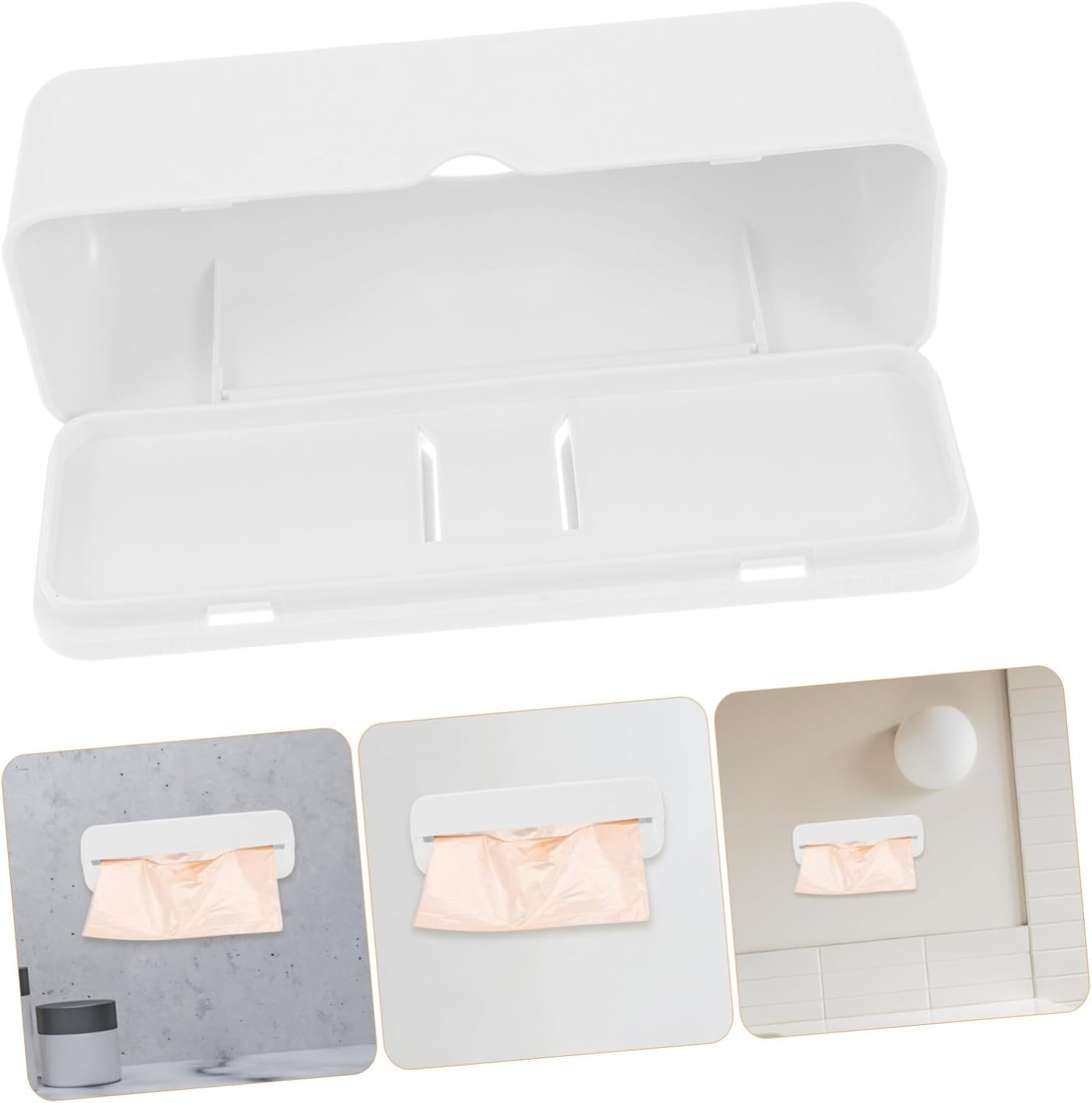 JEWEDECO Large Capacity Kitchen Plastic Bag Dispenser Wall Mount Trash Grocery Bag Holder with Storage Box for Home Recycling and Kitchen Storage White image number 1