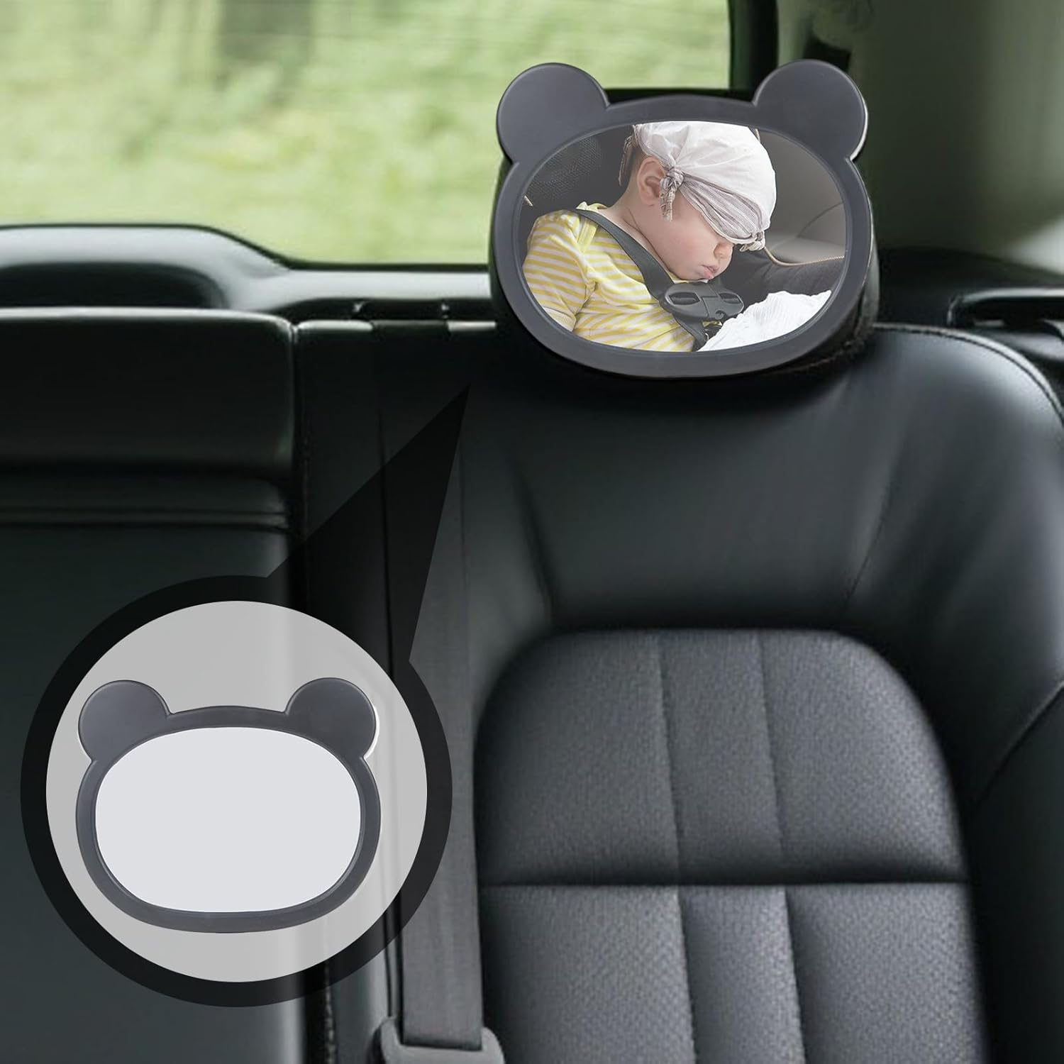 Car Seat Mirror 360 Degree Rotation - Baby Car Mirror Rear Facing,With Cartoon Frame Safety Monitor Rearview Shatterproof for Backseat Travel Registry Stroller