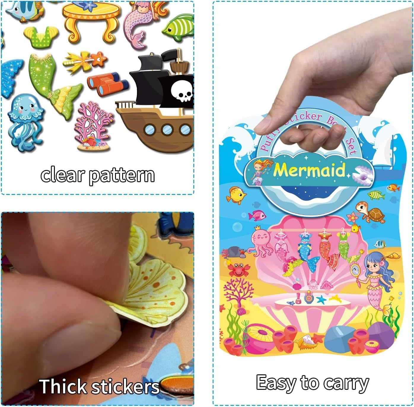 4 Set 3D Reusable Puffy Sticker Books for Kids 3-8, Stickers Pads for Kids Ages 2-4, Include Fashion Girl, Mermaid, Princess Castle, Fairytale Garden, Girls Party Favors image number 1