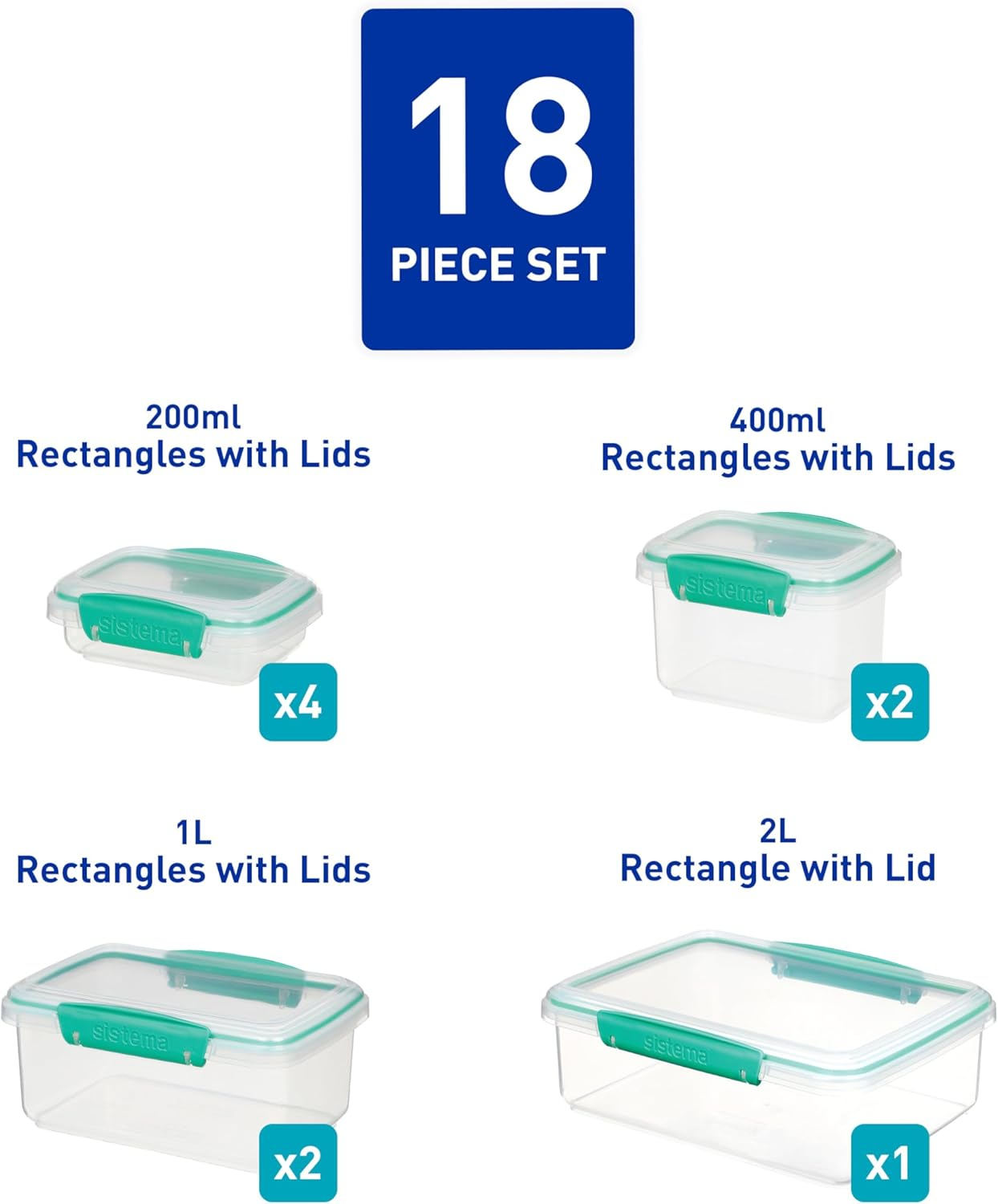 Sistema KLIP IT Food Storage Containers | Airtight & Stackable Meal Prep Containers with Lids | School Lunch Boxes & Snack Boxes | Bpa-Free | 18 Count (9 Containers & Lids) image number 4