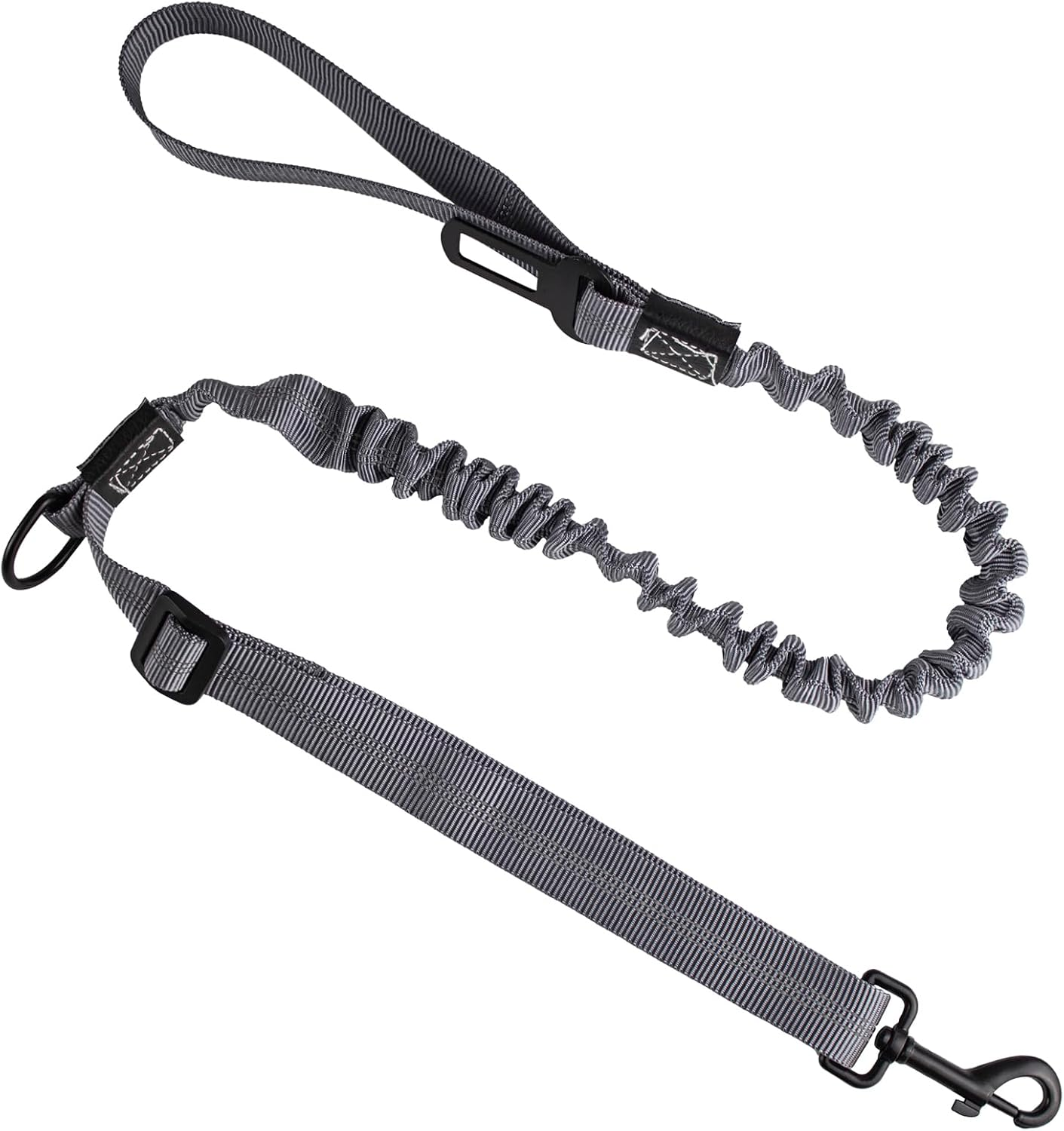 Proxima Direct Dog Car Seat Belt, Elastic Dog Car Harness Lead with Retractable Bungee Buffer, Adjustable Reflective Nylon Pet Dog Collar Leash with Safe Clip Buckle for All Cars Travel Camping Grey image number 3