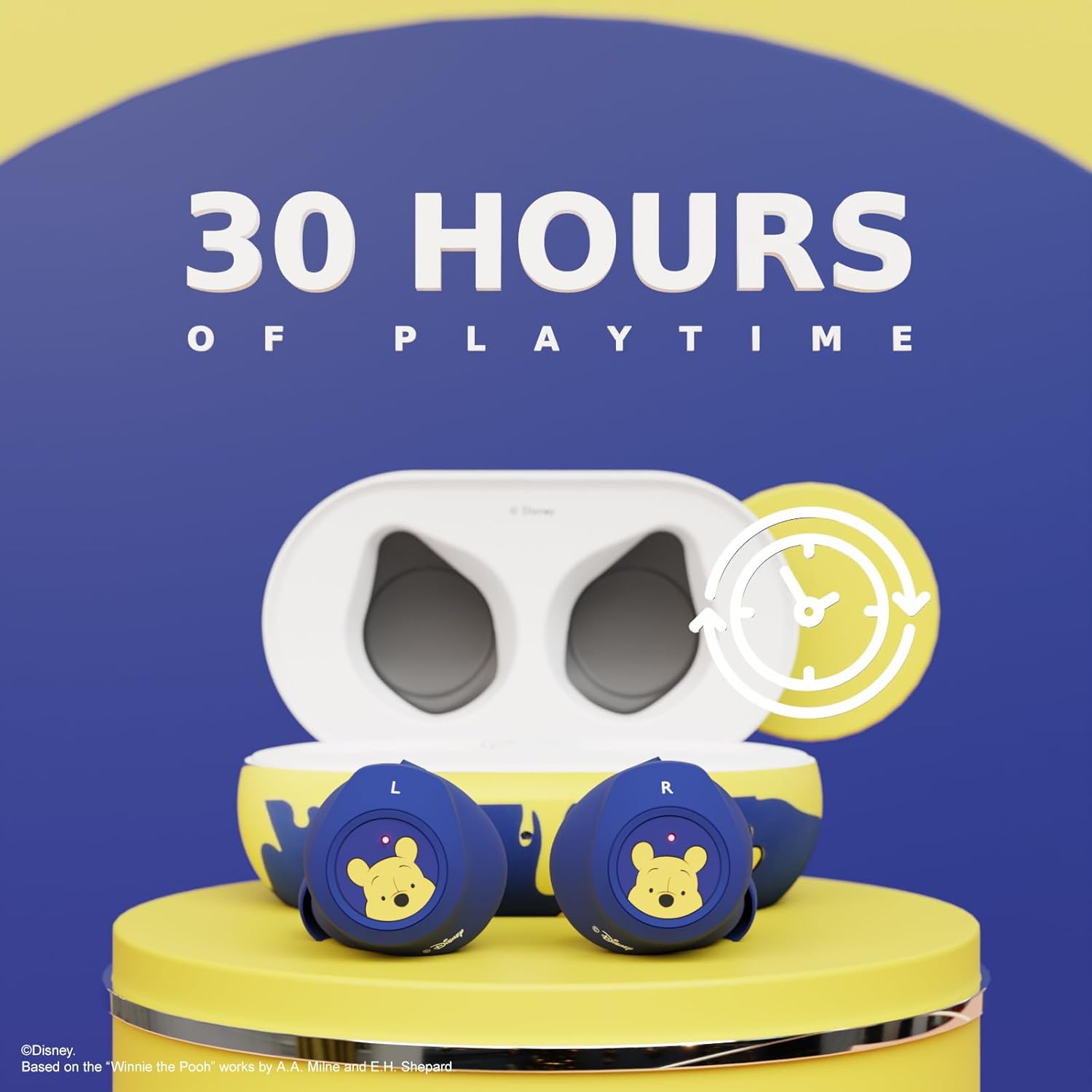 IJOY Disney Winnie the Pooh Bluetooth 5.0 Wireless In-Ear Headphones with Built-In Mic, up to 30 Hrs Playtime, Honey Drip Color, Officially Licensed Disney Merchandise image number 1