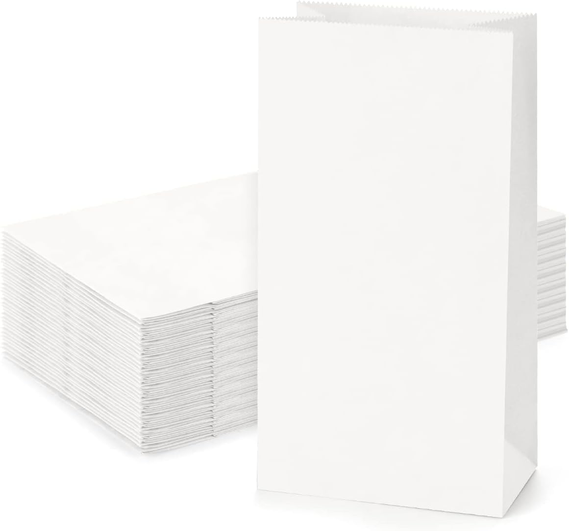 Large White Paper Bags for Snack Takeaway Bread Packaging, 15 X 9 X 28Cm Grocery Bags Sandwich Retail Gift Wrapping for Shopping Party Crafts Projects, 50 Pack image number 6