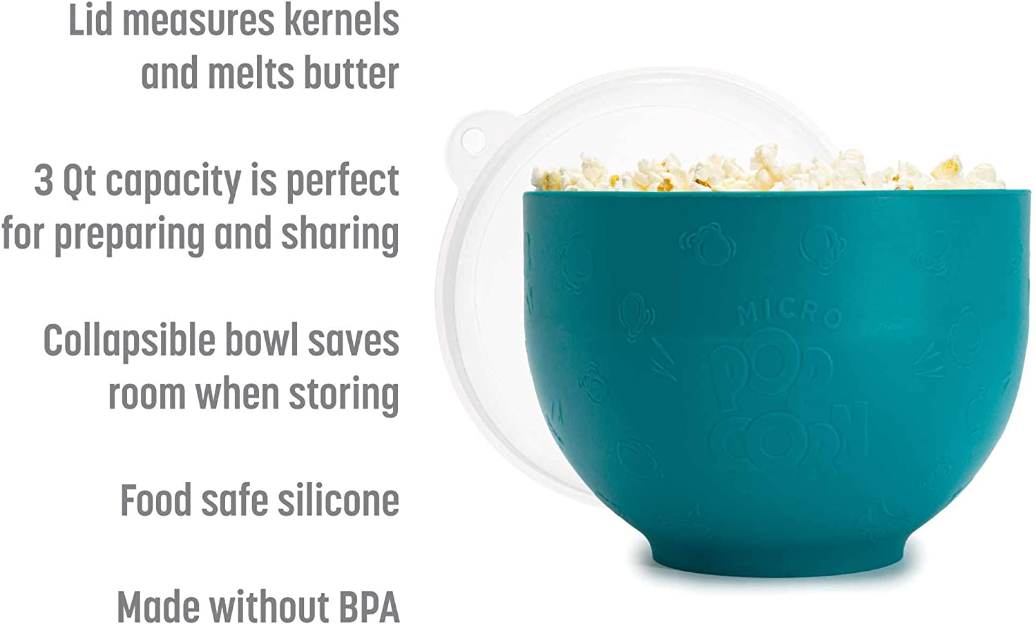 Goodful Silicone Popcorn Popper, Collapsible Hot Air Microwavable Popcorn Maker, Bowl Made without BPA, Teal - Blue image number 5