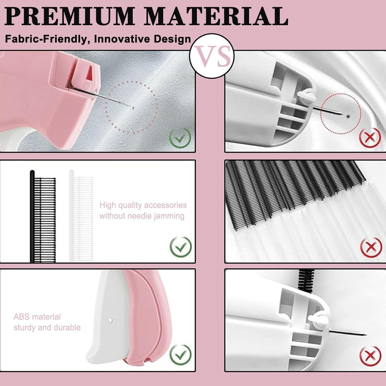 Wakouter Stitch Gun for Clothes, 5 Needle Handheld Stitch Gun Quick Clothing Fixer, Mini Sewing Kit, Micro Tagging Gun, 1000 Black Fasteners & 1000 White Fasteners, for Sewing, Hemming, Quilting (Pink) - 01 image number 7